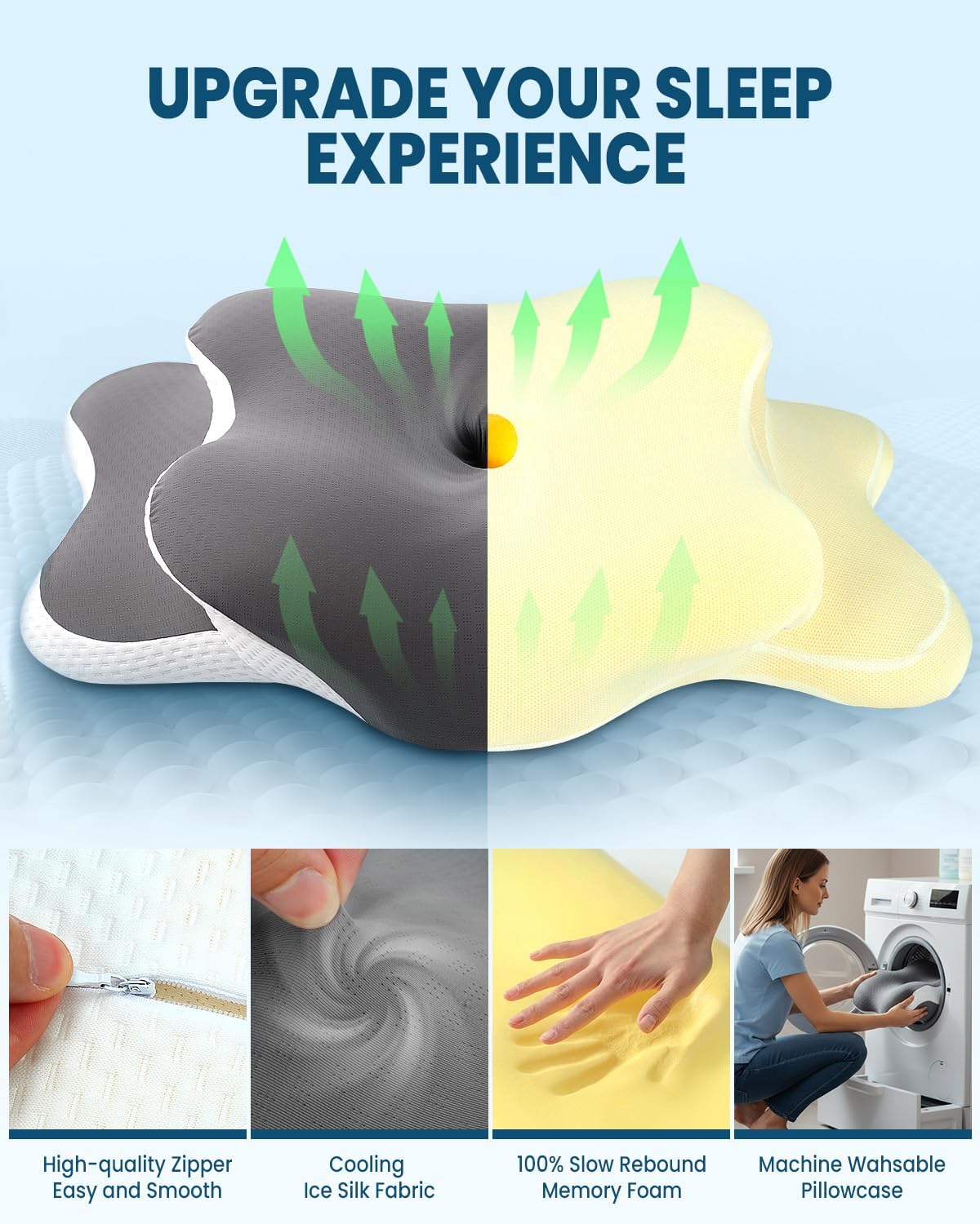 Nackenstützendes Kühlkissen, verstellbares Nackenkissen, gemütliches Schlafen, geruchlos, ergonomisches Konturkissen, orthopädisches Memory-Schaum-Bettkissen für den seitlichen Rücken – Bild 2