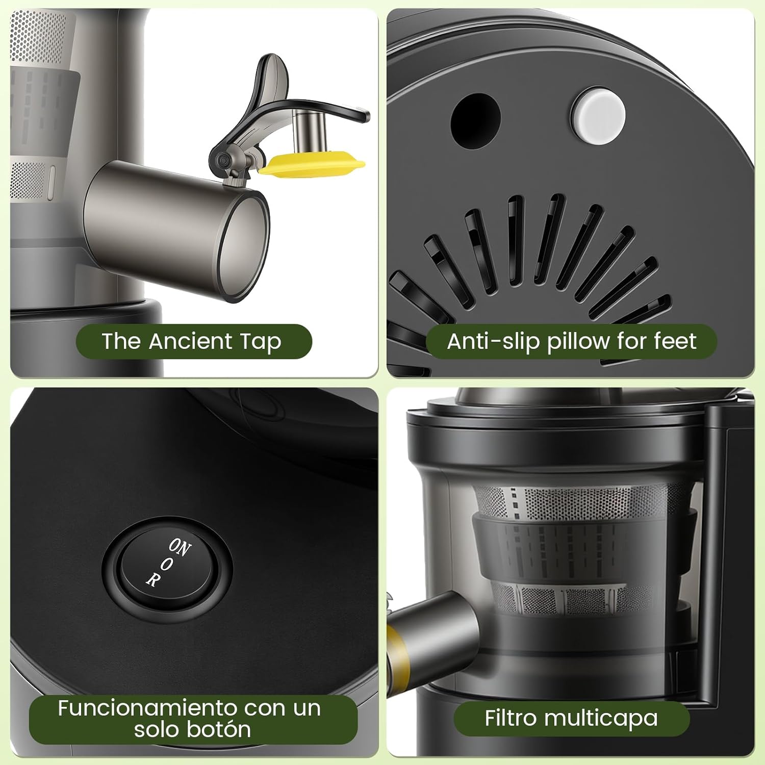 Slow Juicer 500 W, elektrischer Entsafter mit 125 mm breitem Einfüllrohr, Entsafter Gemüse und Obst Testsieger für ganze Früchte und Gemüse, BPA-frei, inklusive 2 Behältern, Pinsel und Saftrezepten – Bild 6