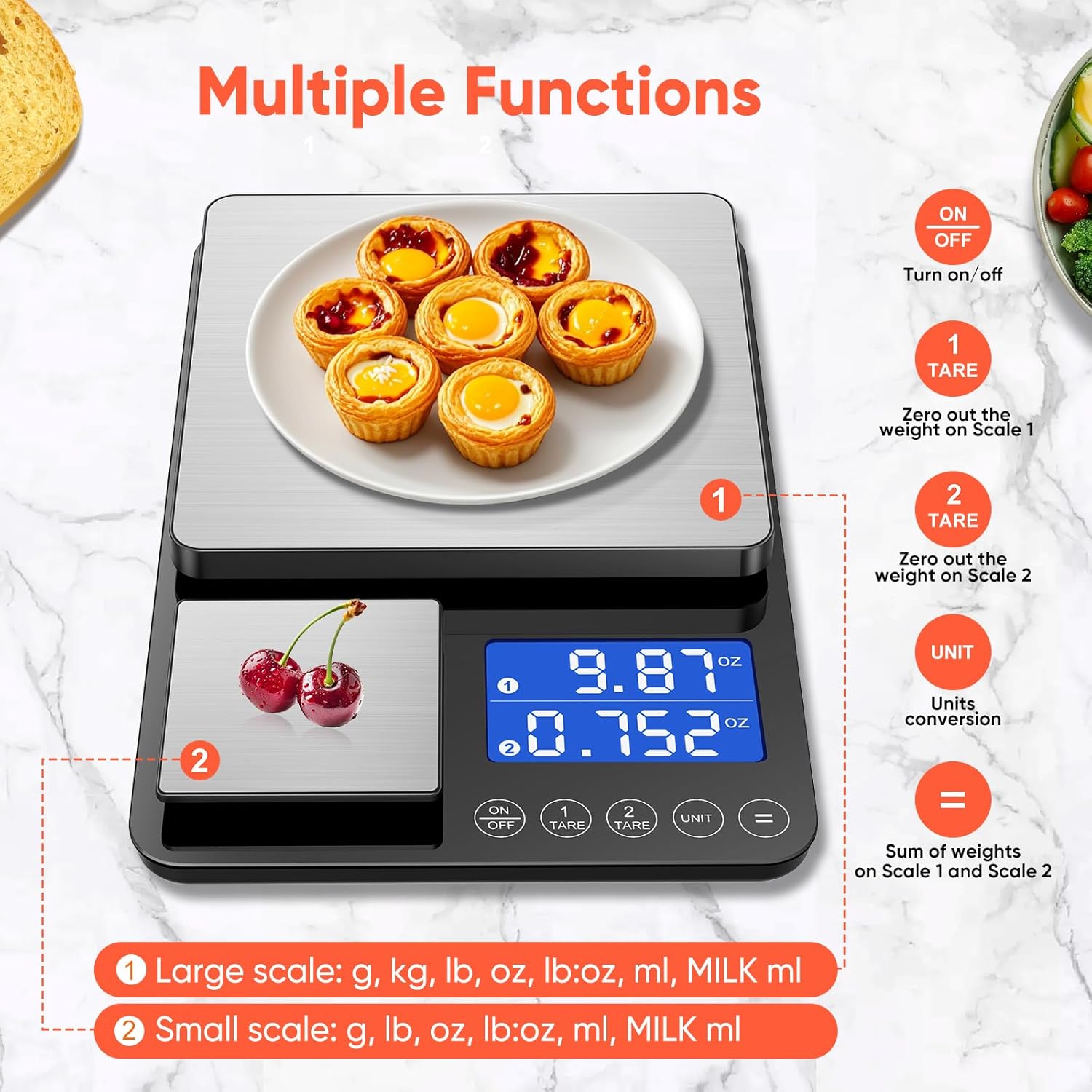Digitale Küchenwaage 15 kg / 0,01 g, hochpräzise Zweibereichs-Küchenwaage mit Addierfunktion, Tara-Funktion, 7 Maßeinheiten, Küchenwaage zum Kochen und Brotbacken, inklusive Batterien – Bild 3