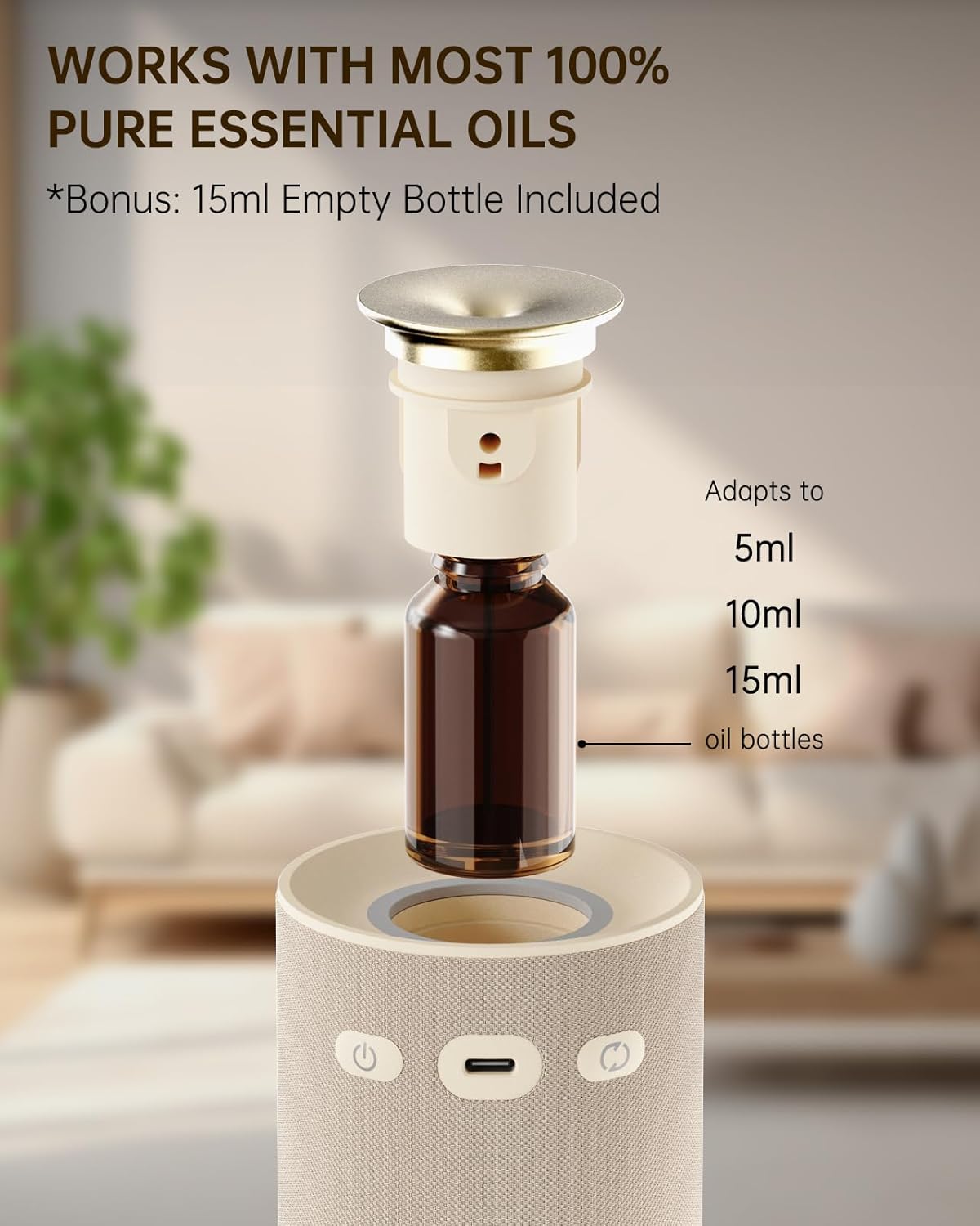 Kabelloser Aromadiffusor, wasserloser Duftdiffusor mit hochwertigem Stoffbezug für ätherische Öle mit Akku und warmem Licht, eleganter Raumduftvernebler für Wohnzimmer und Auto (Smart – Bild 6