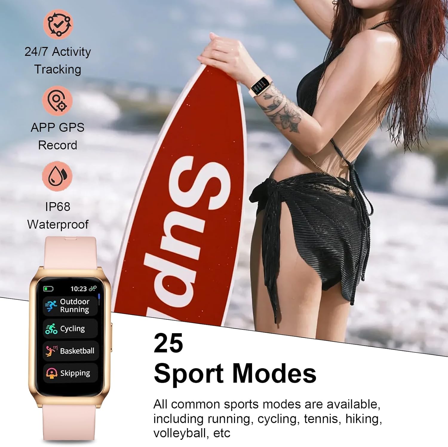 Damen-Smartwatch, 1,47-Zoll-Fitness-Tracker mit 25 Sportmodi, SpO2, Herzfrequenz-Schlafmonitor, Aluminiumgehäuse in Gold, Ultra-Akkulaufzeit, wasserdichte IP68-Fitnessuhr für iOS Android – Bild 4