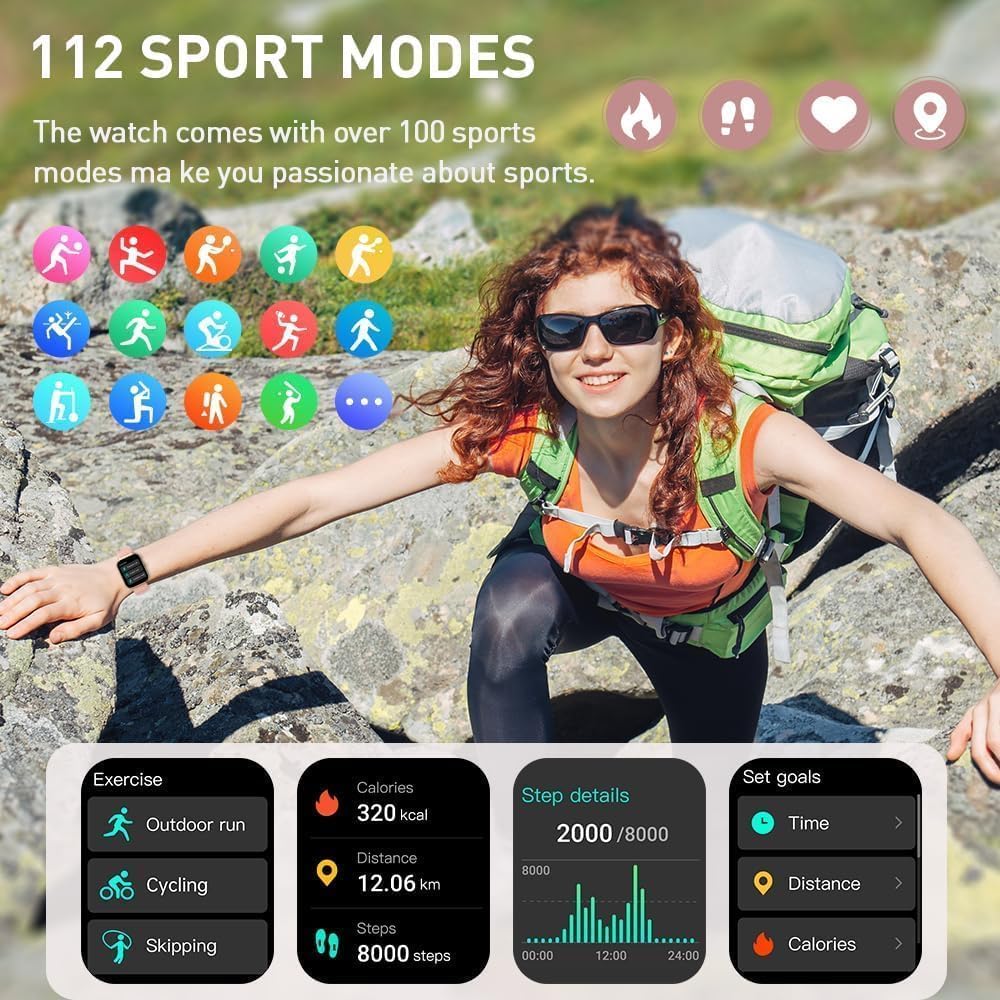 Smartwatch Damen Herren 1,96 Zoll HD 2026 Fitnessuhr Smartwatch mit Telefonfunktion, 115+ Sportmodi Schrittzähleruhr, Herzfrequenz-SpO2-Schlafmonitor, IP68 wasserdichte Sportuhr für Android iOS – Bild 5