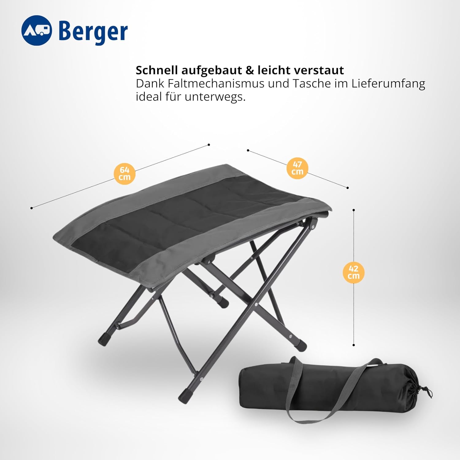 BERGER Siena klappbare Beinstütze, Klapphocker, Camping-Fußhocker, Outdoor-Belastbarkeit bis 120 kg, Campinghocker klappbar mit Tragetasche, Campingmöbel-Zubehör – Bild 2