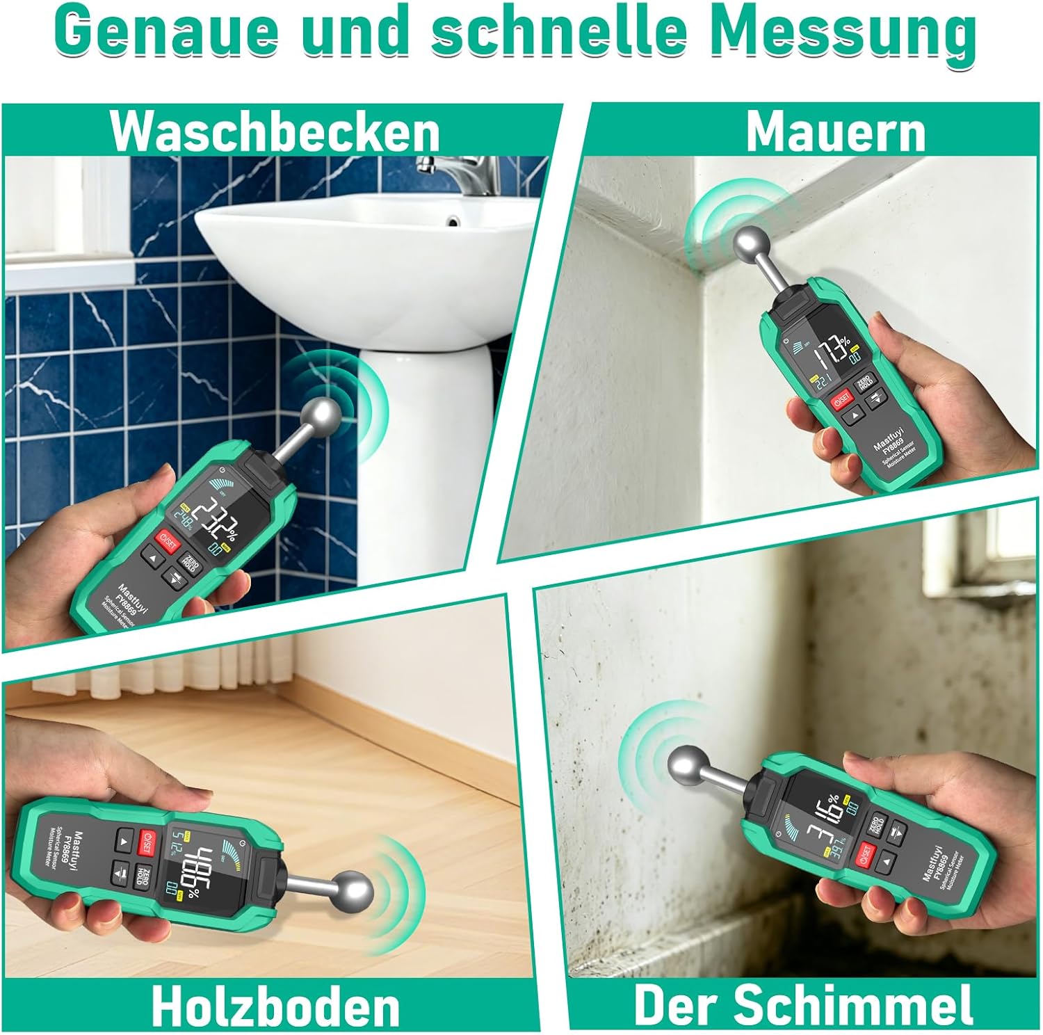Feuchtigkeitsmesser, zerstörungsfreie Messung, Feuchtigkeitsmesser mit Farb-LCD und akustischem Alarm für Holz, Wand, Decke, Boden, Wohnmobil – Bild 4