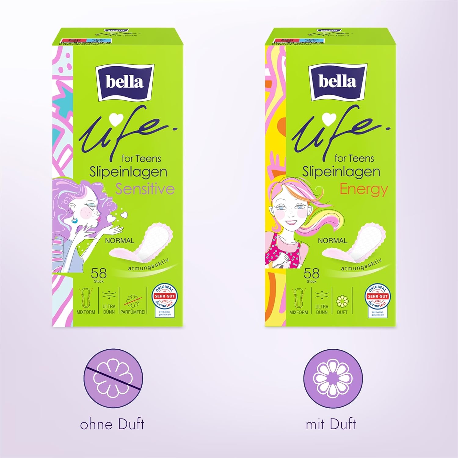 Bella Life for Teens Set für die erste Periode, 172er-Set, Menstruationsbox für Mädchen, Damenbinden, Slipeinlagen, Musterset – Bild 3