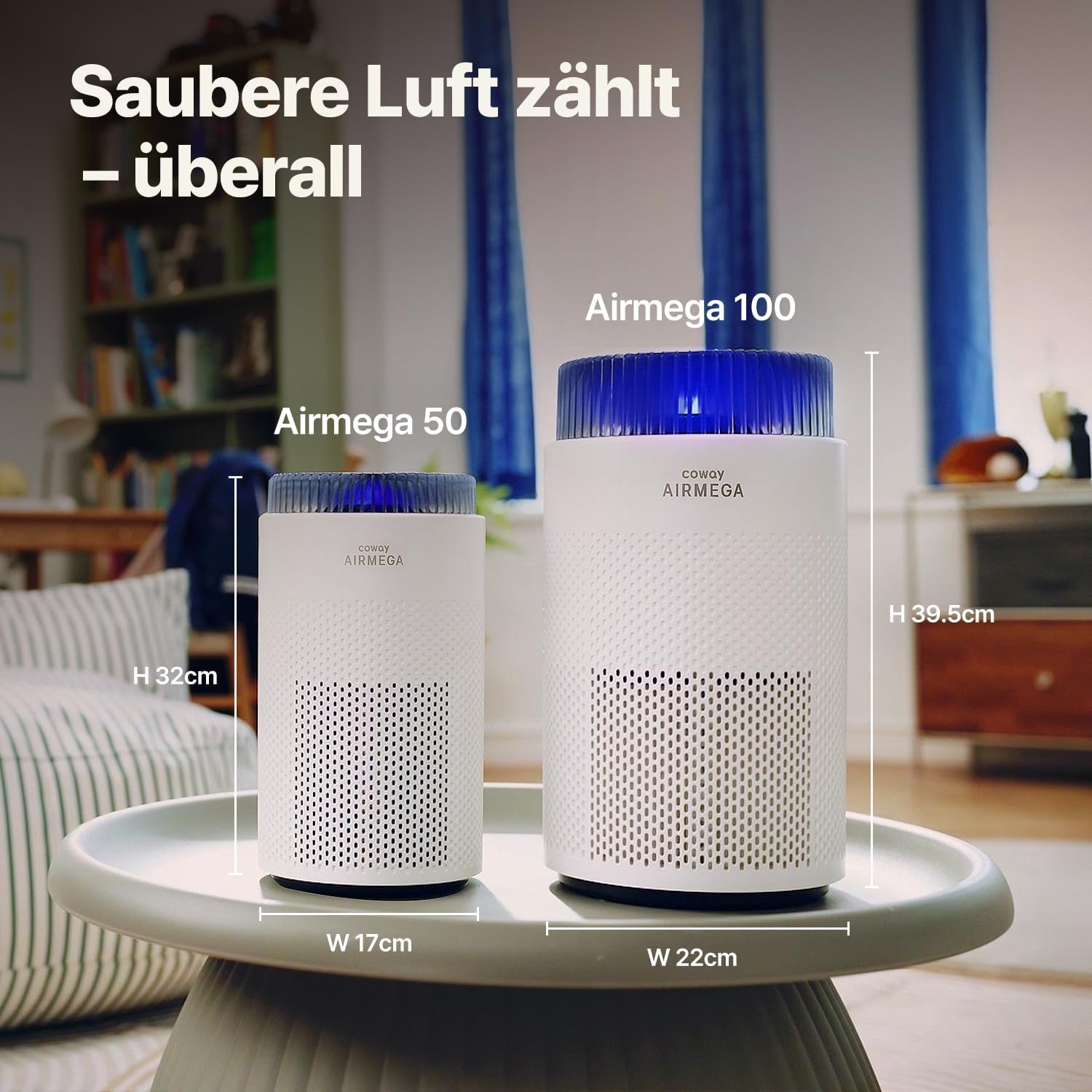 COWAY Luftreiniger Allergiker für Schlafzimmer & kleine Räume, leiser Luftreiniger mit 18,4 dB, CADR 120,1 m³/h, Mood Light, Automatik gegen Pollen, Staub, Tierhaare & Rauch, AIRMEGA 50 – Bild 10