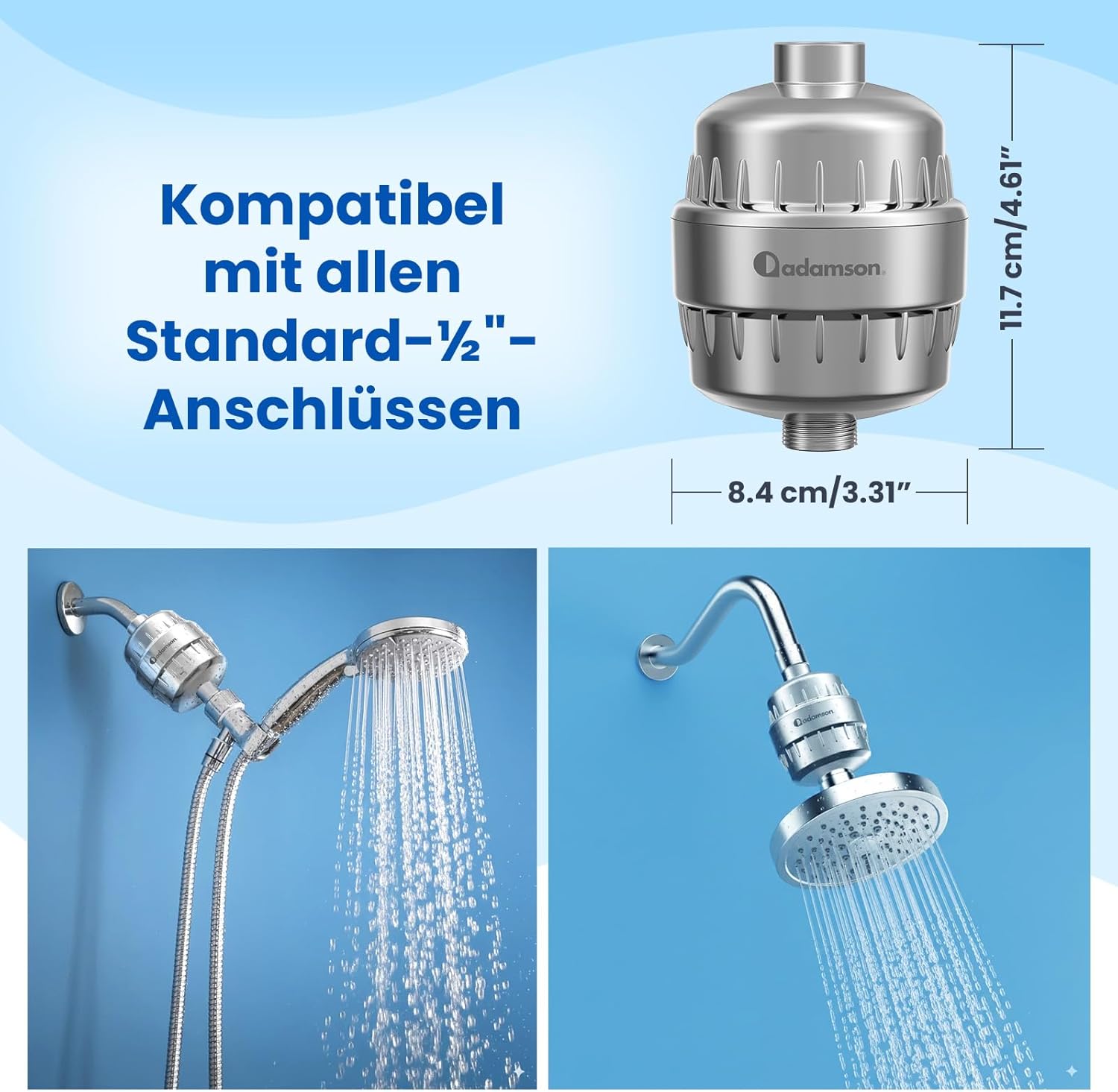 Adamson Duschfilter – 36-stufiger Duschfilter gegen Kalk und Chlor – Kalkfilter-Dusche & Wasserfilter-Dusche für weiche Haut und gesundes Haar – Duschkopffilter einfach zu installieren + extra Kartusche – Bild 7