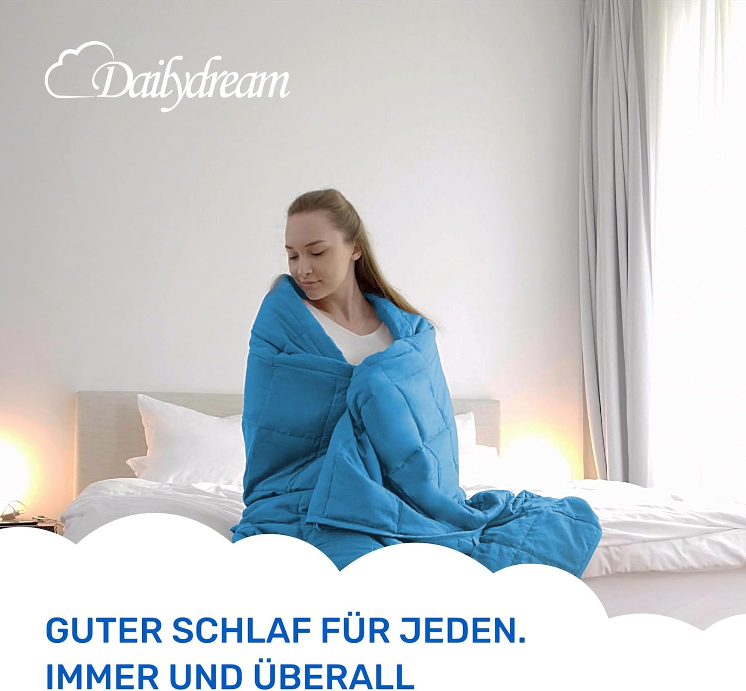 Dailydream Therapie-Gewichtsdecke 135 x 200 cm, 7 kg, blau, 100 % Baumwolle mit Glasperlenfüllung, schwere Decke zum Schlafen, Gewichtsdecke, Therapiedecke, Körpergewicht bis 52 kg – Bild 8