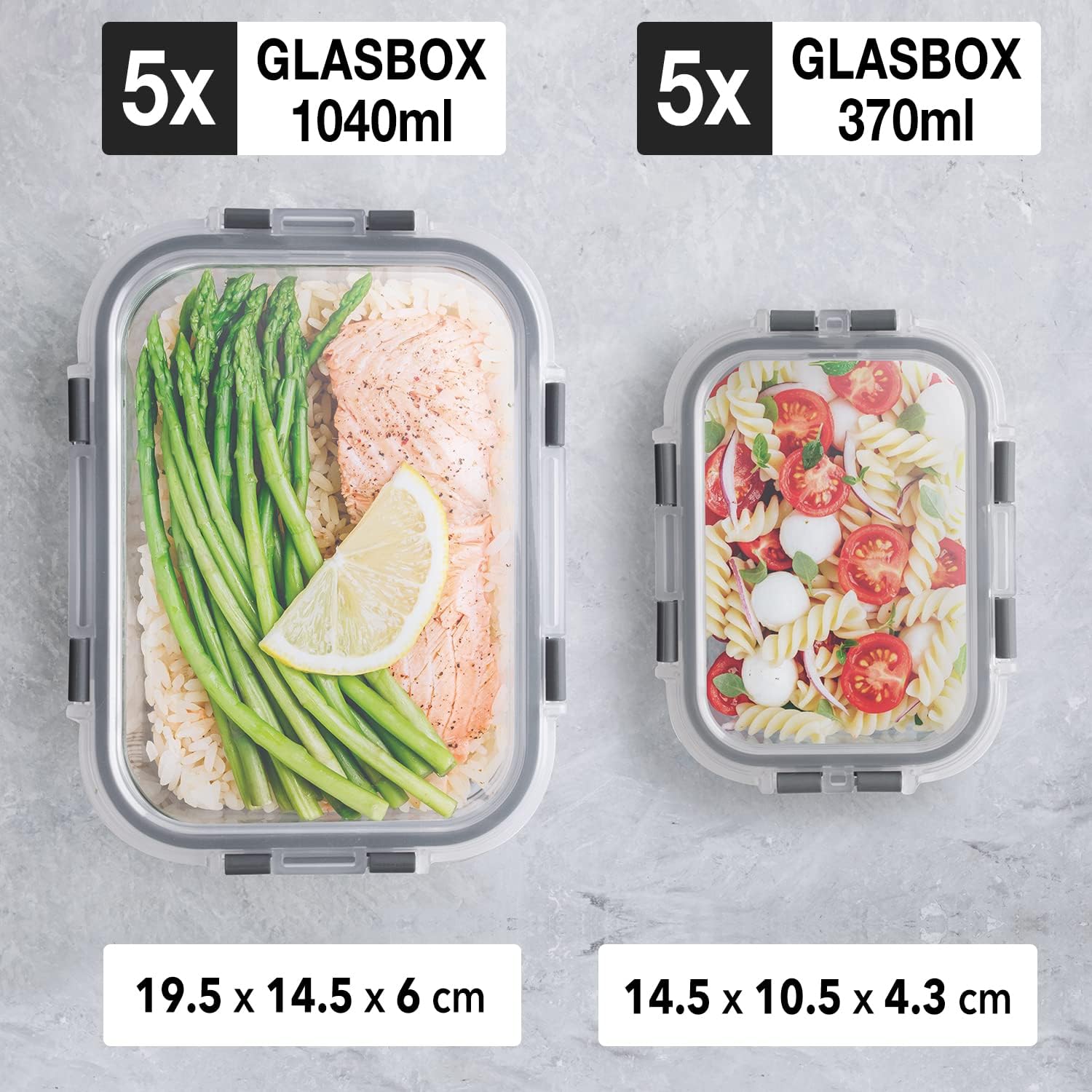 GUT FÜR SIE – Set aus Essenszubereitungsboxen und Vorratsbehältern aus Glas – 20-teilig (10 Behälter und 10 Deckel), spülmaschinen-, mikrowellen- und gefriergeeignet, BPA-frei, Behälter aus Borosilikatglas – Bild 2
