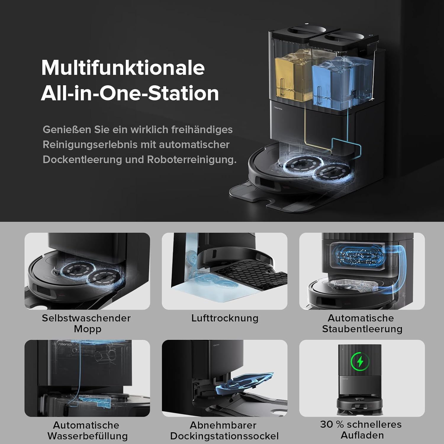 roborock Qrevo Series Roboterstaubsauger mit Wischfunktion, 8000 Pa Saugleistung (verbessert durch Qrevo S), Anti-Tangling-Seitenbürste, Hindernisvermeidung, LiDAR-Navigation, All-in-One-Dock, Schwarz (QV 35A-Set) – Bild 2