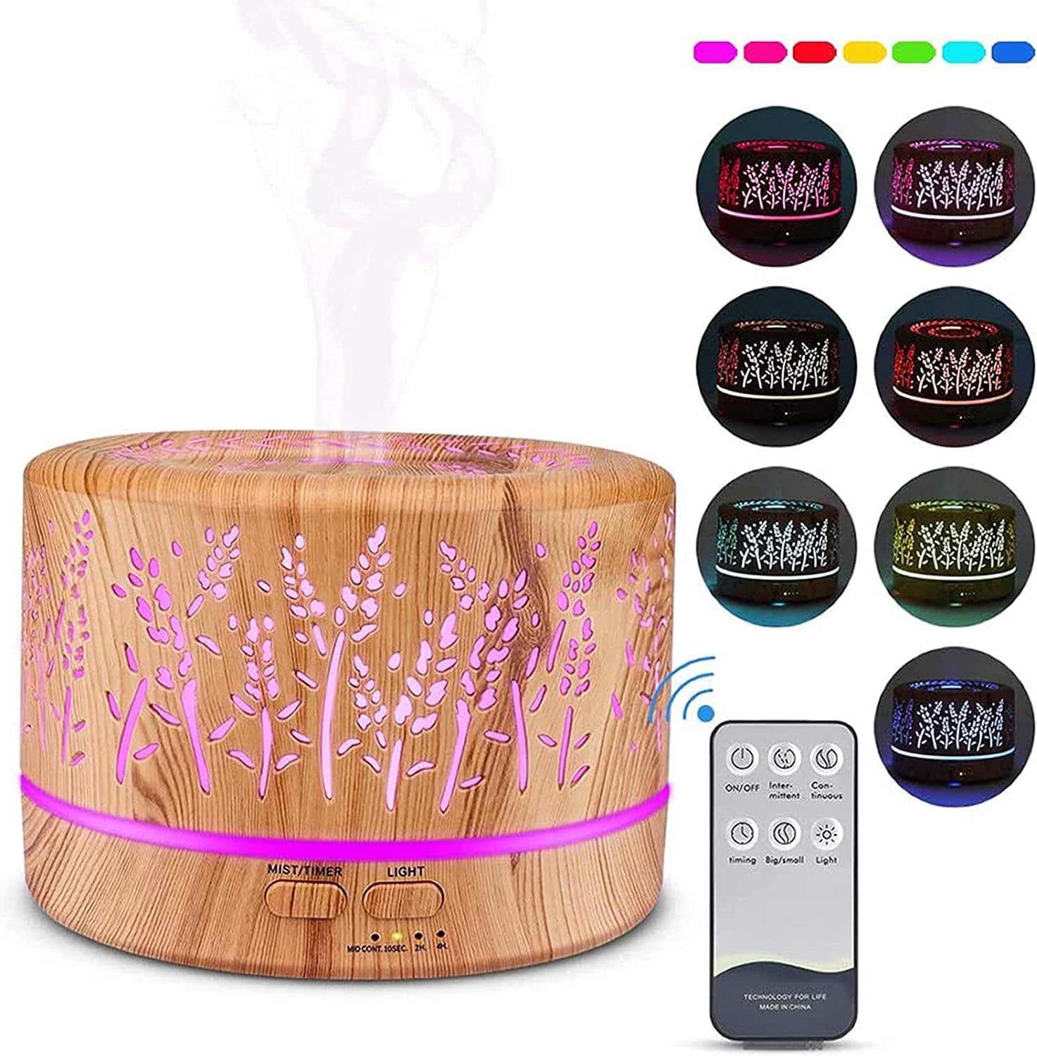 500 ml Aromadiffusor Luftbefeuchter, Aromatherapie-Diffusor, BPA-frei für ätherische Öle, Öldiffusor mit Timer, 7 LED-Lichtfarben für Baby, Zuhause, Schlafzimmer, Büro, Yoga – Bild 2