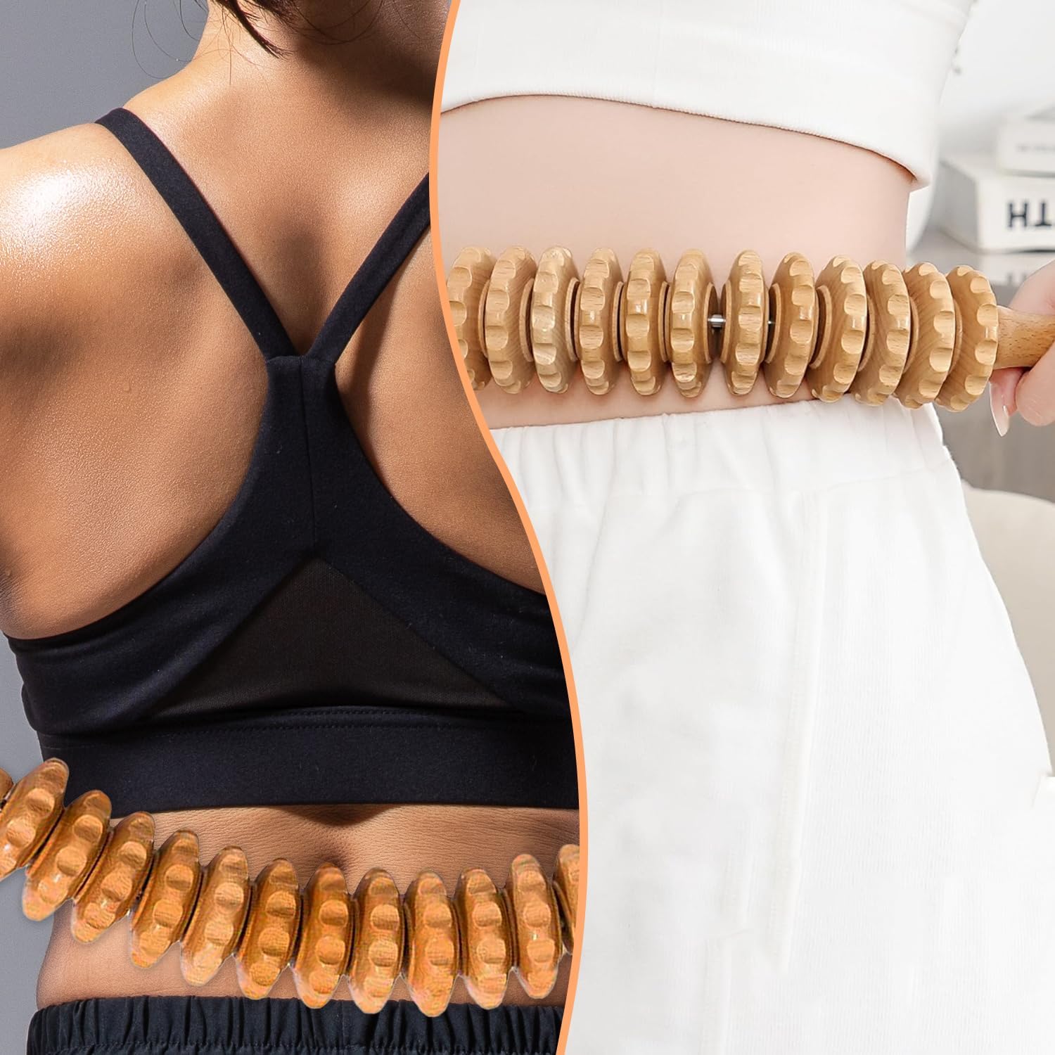 Massageroller Stick & Faszienrolle Holz, Massagestab zur Faszienmassage und Muskelentspannung, Massagegerät für Rücken, Nacken, Beine und Muskelregeneration (A) – Bild 4