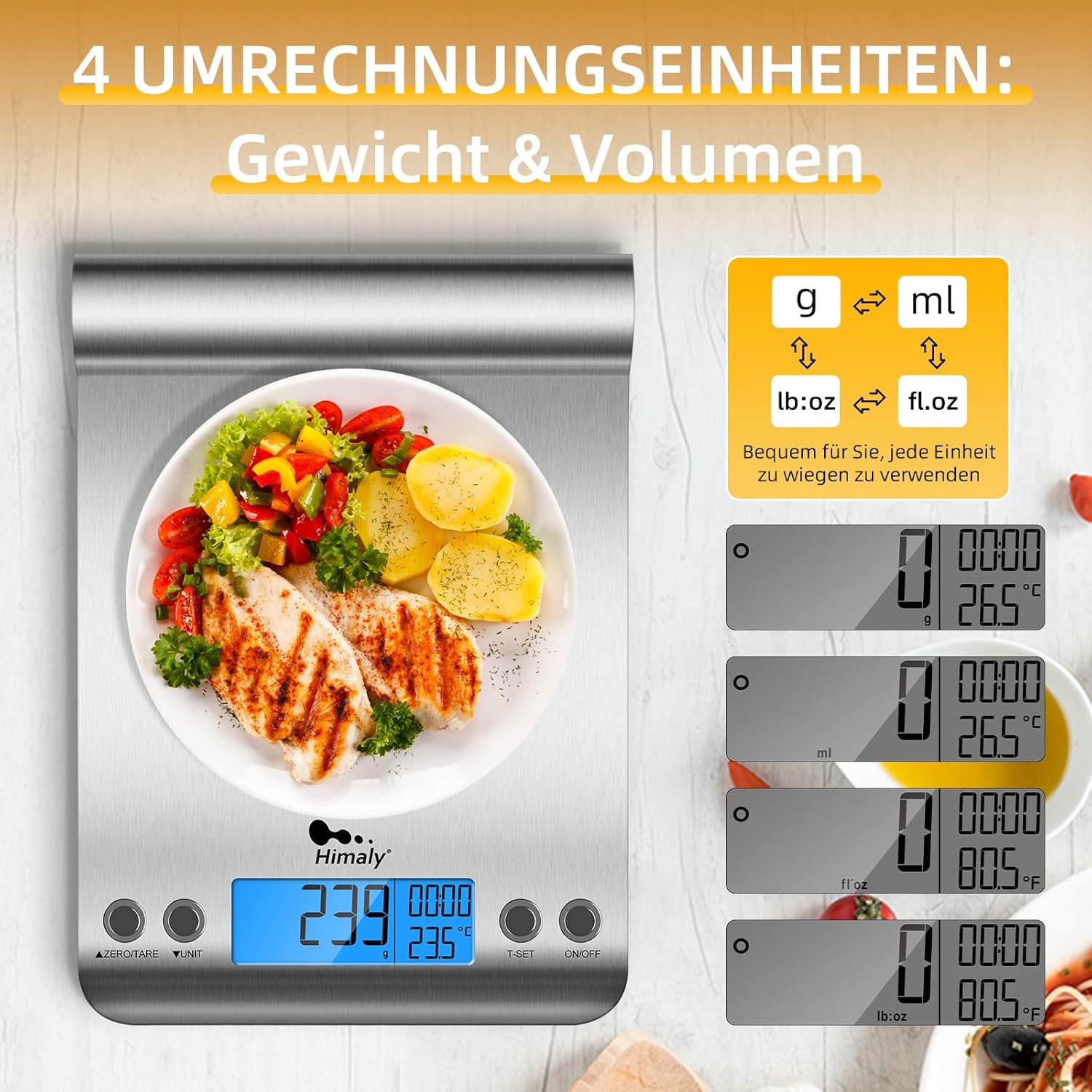 Uten Digitale Küchenwaage, weiße Buchstabenwaage mit Tara-Funktion, großes LCD-Display, automatische Abschaltung, elektronische Waage für Lebensmittel/Backen/Kochen (8 kg in 1 g), weiß – Bild 5