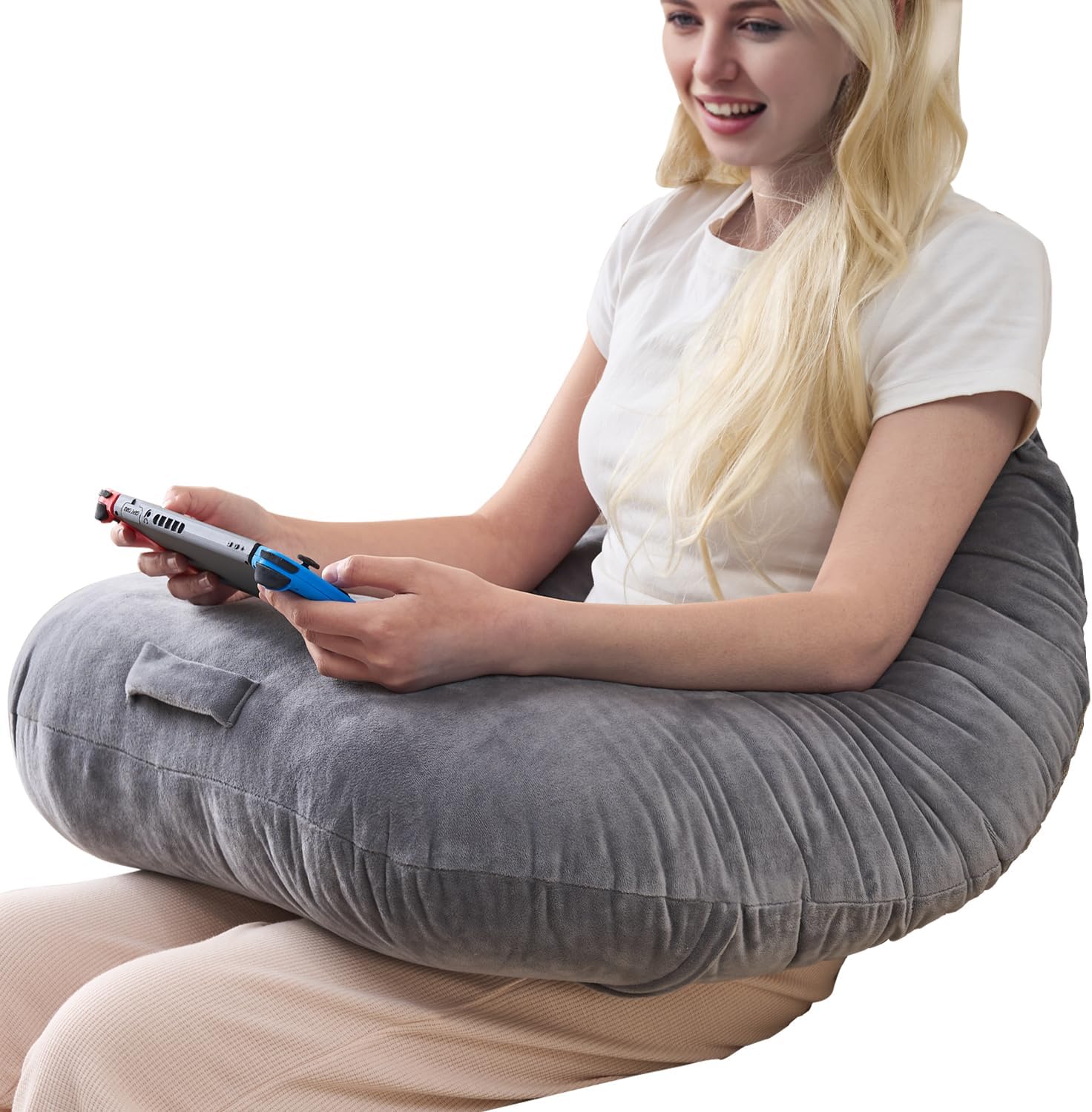 Stützkissen für die Schoßhaltung zum Lesen, Spielen und Häkeln, verlängertes herzförmiges Armstützkissen zum Sitzen auf Sofa oder Bett, waschbarer Bezug (weiches Grau)