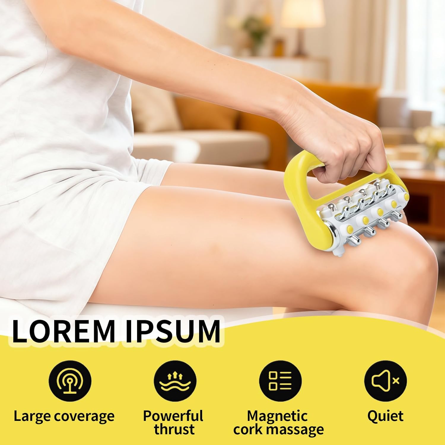 Massageroller, handgehaltenes Lymphdrainage-Massagegerät mit Massagerolle für Beine, Arme und Rücken – leichtes manuelles Massagegerät zur Revitalisierung für Beine, Füße, Arme und Rücken (gelb) – Bild 4