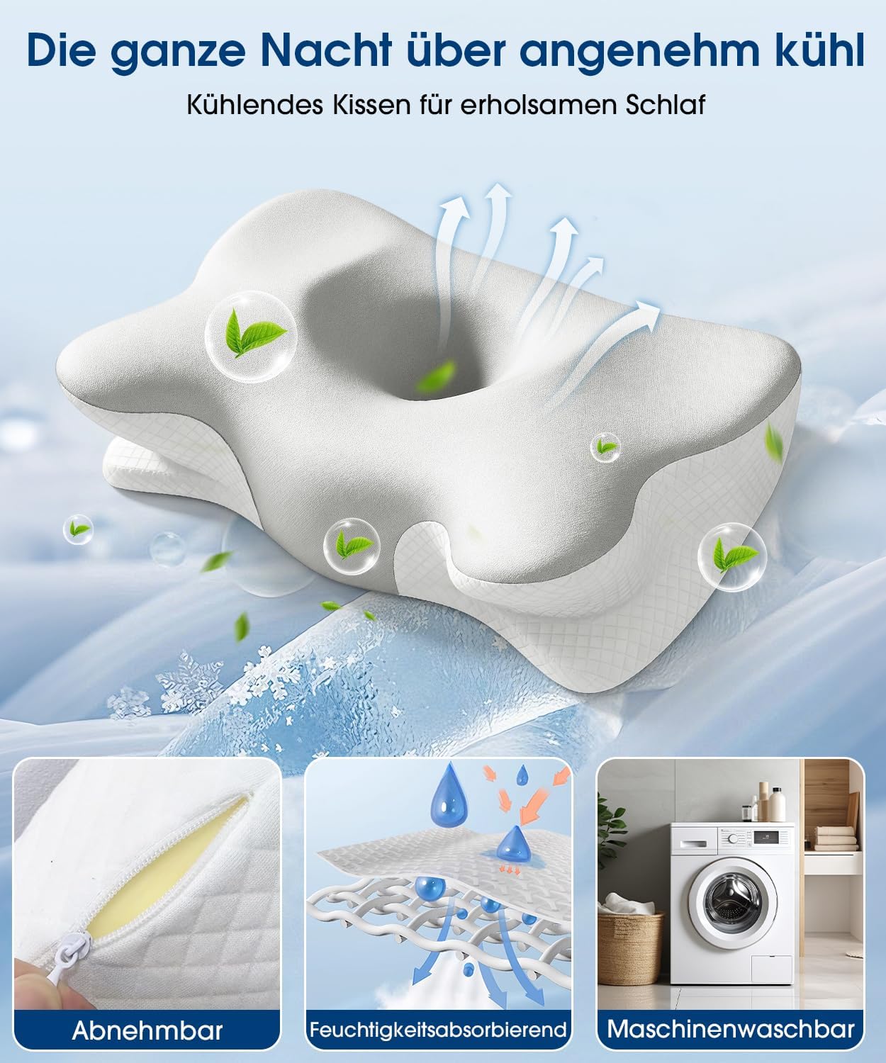 BOYUNSHI Nackenstützkissen aus Memory-Schaum, ergonomisches Kissen mit 2 kühlenden waschbaren Bezügen, 2 Höhenstufen, Schmetterlingskissen für Seiten-, Rücken- und Bauchschläfer, Seitenschläferkissen – Bild 7