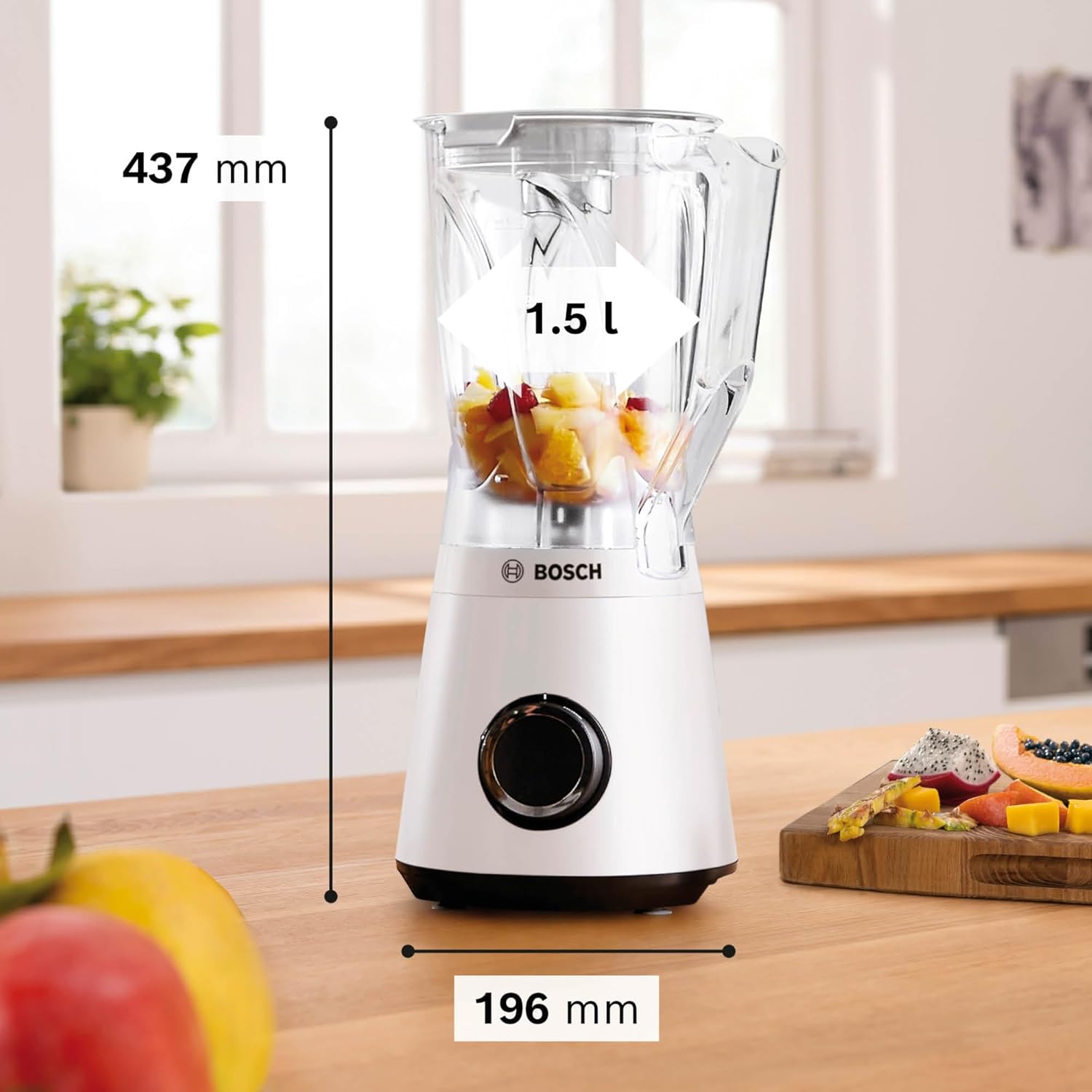 Bosch VitaPower Series 4 MMB6141W Smoothie Maker Mixer 1200 W, 1,5 l Kunststoff-Rührbehälter (Tritan), weiß, spülmaschinenfeste Teile, 30.000 U/min, hergestellt in Europa, VitaPower Series 4 – Bild 2