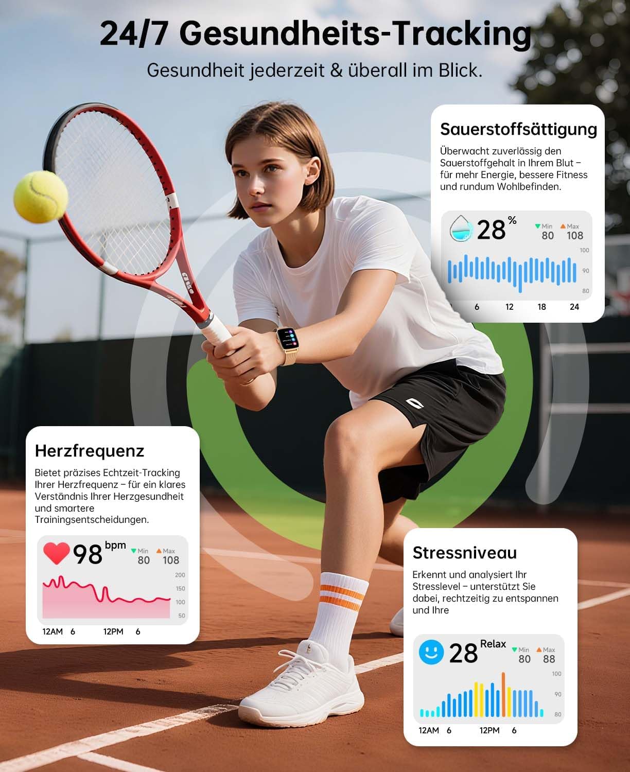 Gydom Damen Smartwatch mit Telefonfunktion 1,85 Zoll HD Metall Fitnessuhr Fitnesstracker Herzfrequenz/SpO2/Schlaf/IP68 Wasserdicht Sportuhr Schrittzähleruhr für Android iOS Roségold – Bild 4