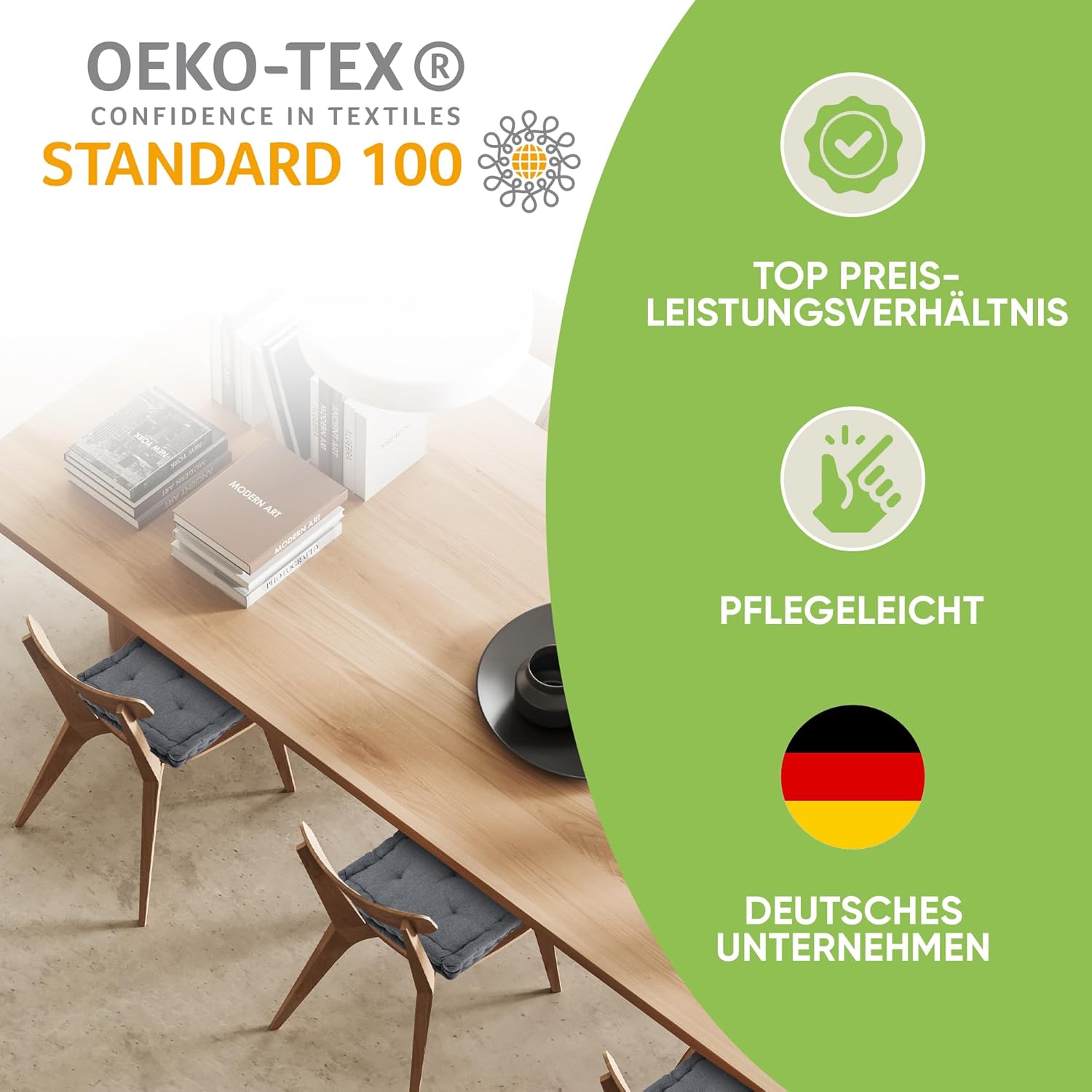 Gräfenstayn® 4er Set Sitzkissen Stuhlkissen 40 x 40 x 8 cm für den Innen- und Außenbereich aus 100% Baumwolle, dicke Polsterung, Steppkissen/Bodenkissen (Anthrazit) – Bild 6