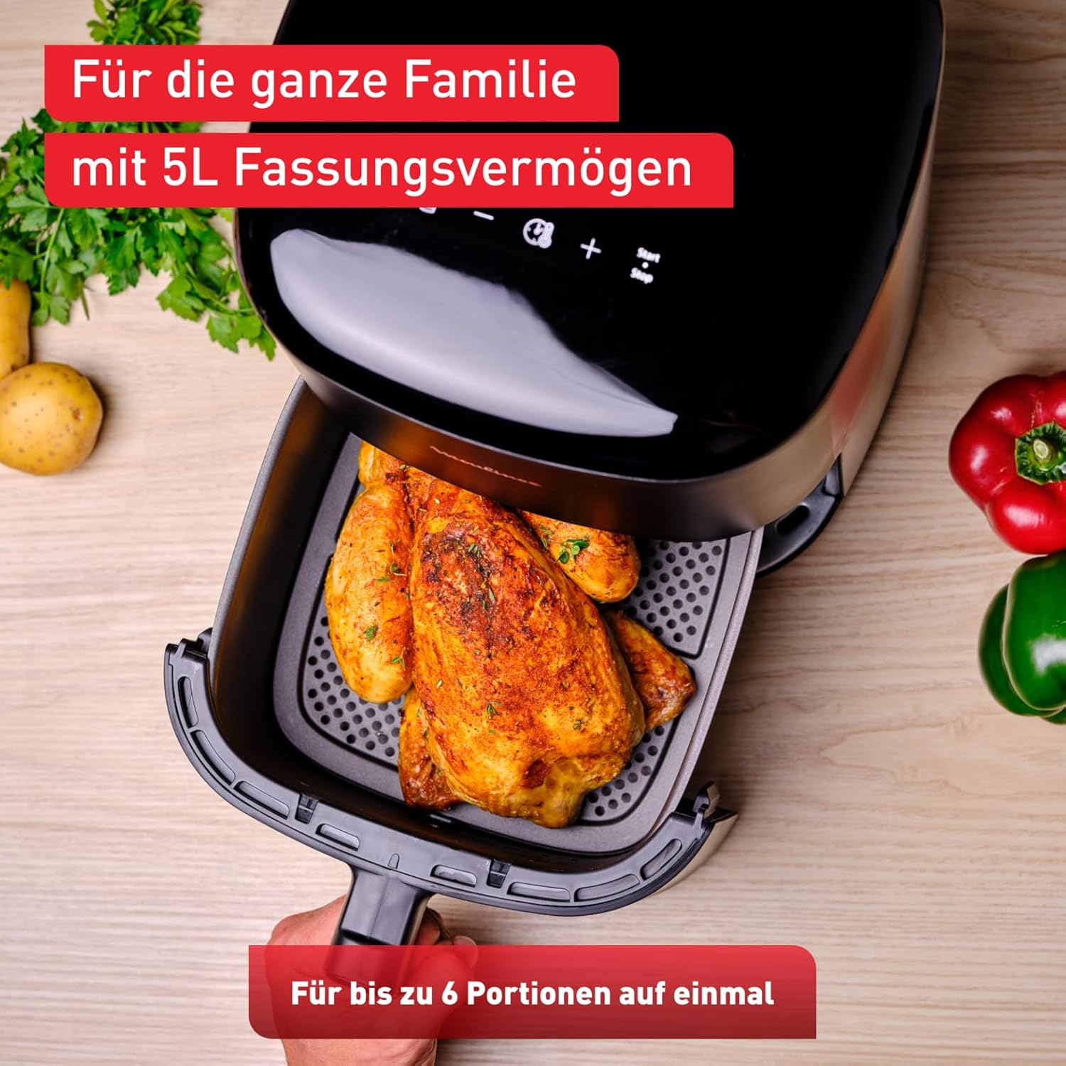Tefal Easy Fry Max Heißluftfritteuse – 5 l Airfryer, kompakt, für knusprige Chips und saftiges Fleisch, mit wenig Öl, Antihaftbeschichtung, spülmaschinenfester Korb, energiesparend, Schwarz, EY2458 – Bild 3