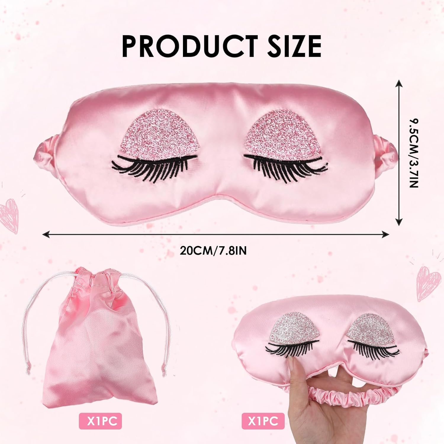 Seiden-Schlafmaske, weiche Satin-Schlafmasken, Augenmaske, verstellbare Seide, atmungsaktive Reise-Augenbinde, hautfreundlich, ultraweiche Verdunkelungs-Schlafmaske für Mädchen, Frauen, Damen, Pink – Bild 2