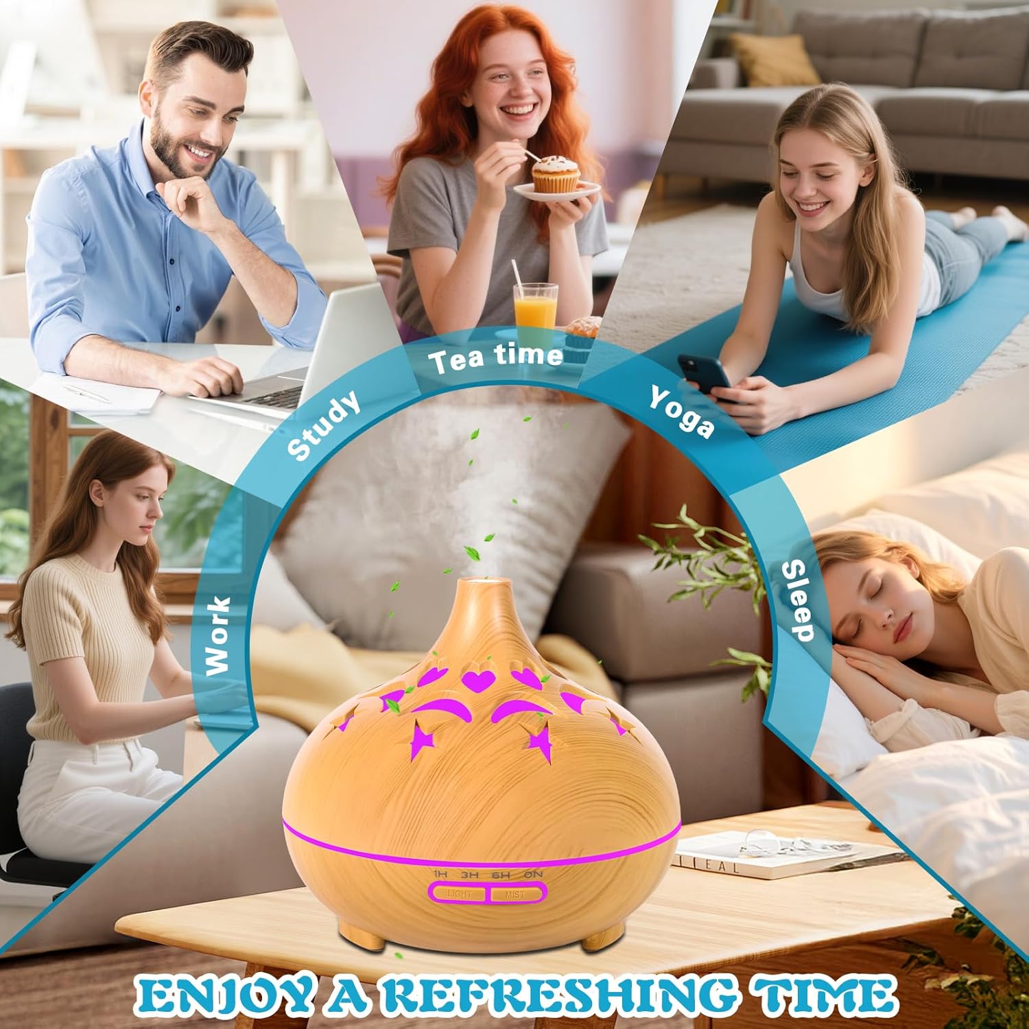 550 ml Aromadiffusor für ätherische Öle, Ultraschall-Luftbefeuchter, Fernbedienung, 4 Timer, 7 Farben, automatische Abschaltung, Duftöl-Diffusor, Öllampe für Schlafzimmer, Büro, Spa – Bild 2