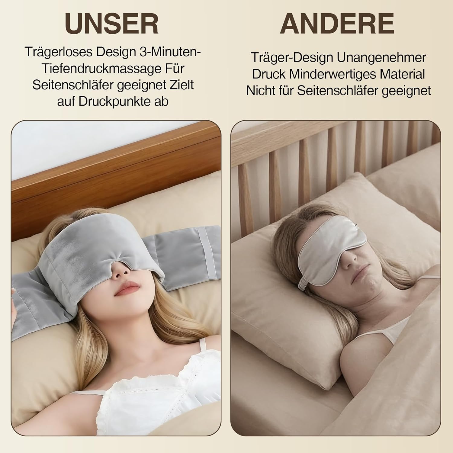 Gewichtete Schlafmaske, Gewichtete Augenmaske Blackout für Tiefenentspannung mit Ohrstöpseln und Aufbewahrungsbeutel, Reise Schlafmaske für Nachtruhe, Gegen Angst Schlaflosigkeit, Grau – Bild 6