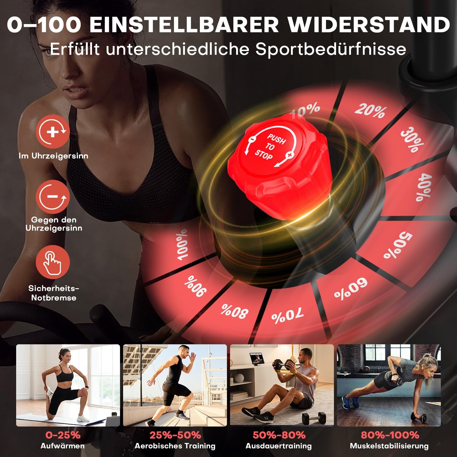 DMASUN Leises Ergometer-Heimtrainer-Fahrrad mit 0-100 % Widerstand, Display & Tablet-Halterung, Cardio-Training-Indoor-Cycling-Fahrrad mit bequemem Sitz, bis zu 160 kg – Bild 4
