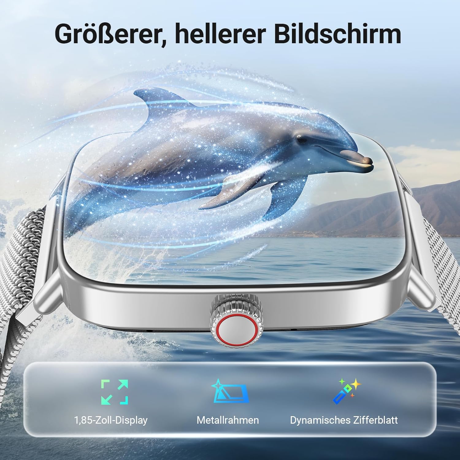 Smartwatch Herren Damen mit Telefonfunktion, 1,85 Zoll Fitnessuhr Smartwatch, 100+ Sportmodi, Fitnesstracker mit Herzfrequenz/SpO2/Schlafmonitor, Schrittzähler, IP68 wasserdichte Sportuhr für iOS Android – Bild 6