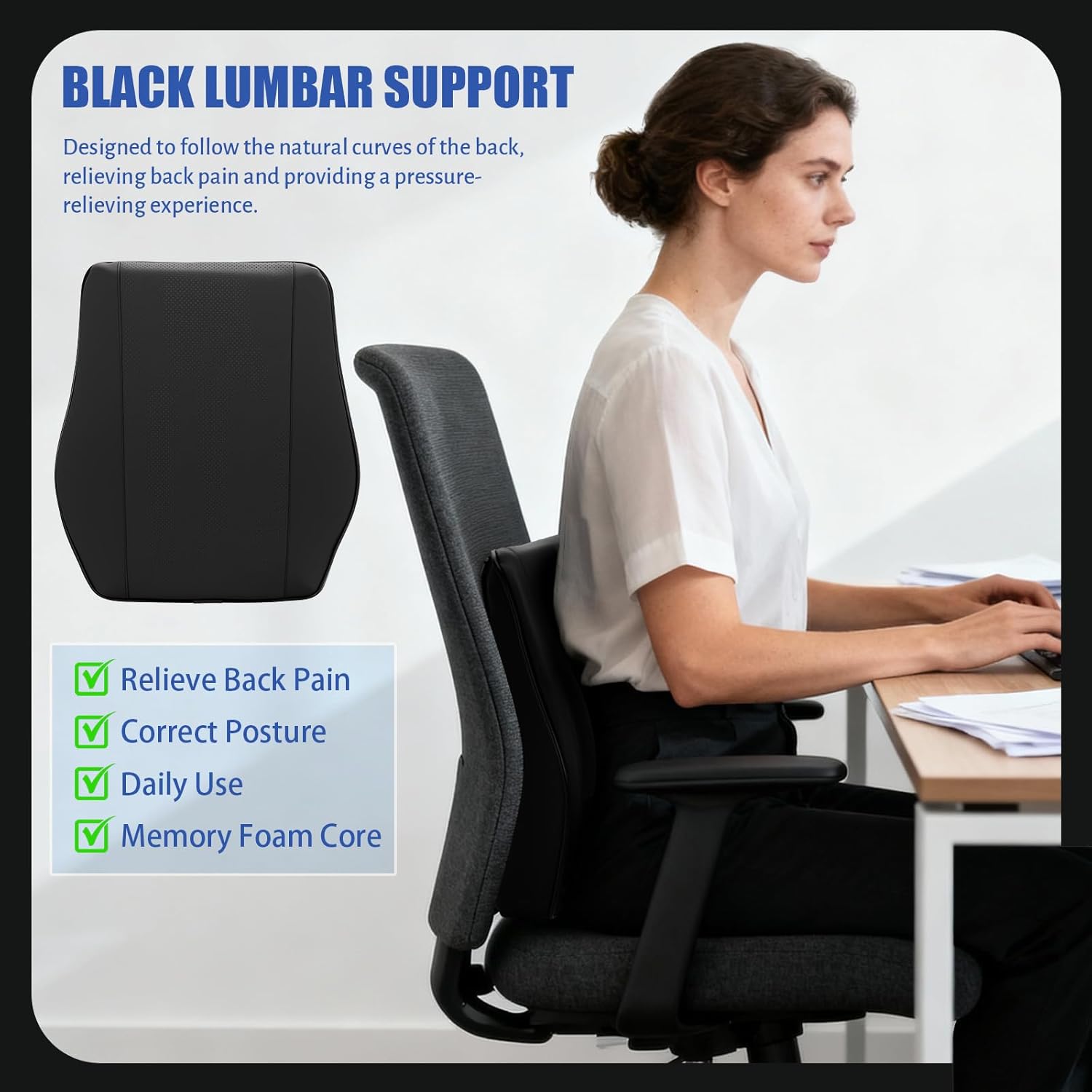 Mumjooyi Lendenkissen, Autokissen, Lendenwirbelstütze, ergonomisches Lendenwirbelstützkissen, verstellbare Lendenwirbelstütze, Lendenwirbelstütze, Lendenkissen, Auto-Rückenstützkissen für Auto, Zuhause, Büro, 42 x 35,5 x 9 – Bild 6