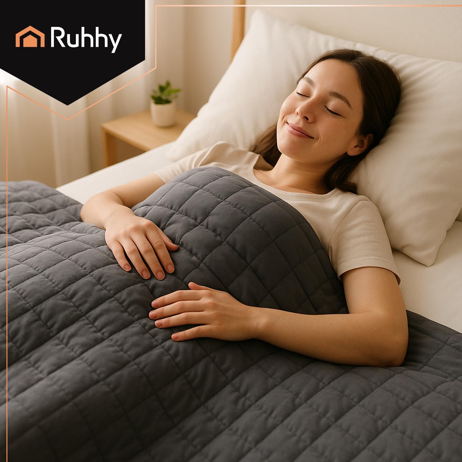 Ruhhy Gewichtsdecke 10 kg 200 x 220 cm – große doppellagige Decke in Grau mit Glasperlen, gleichmäßige Druckverteilung, pflegeleicht 30 °C, beidseitig verwendbar, für Entspannung und erholsamen Schlaf – Bild 3