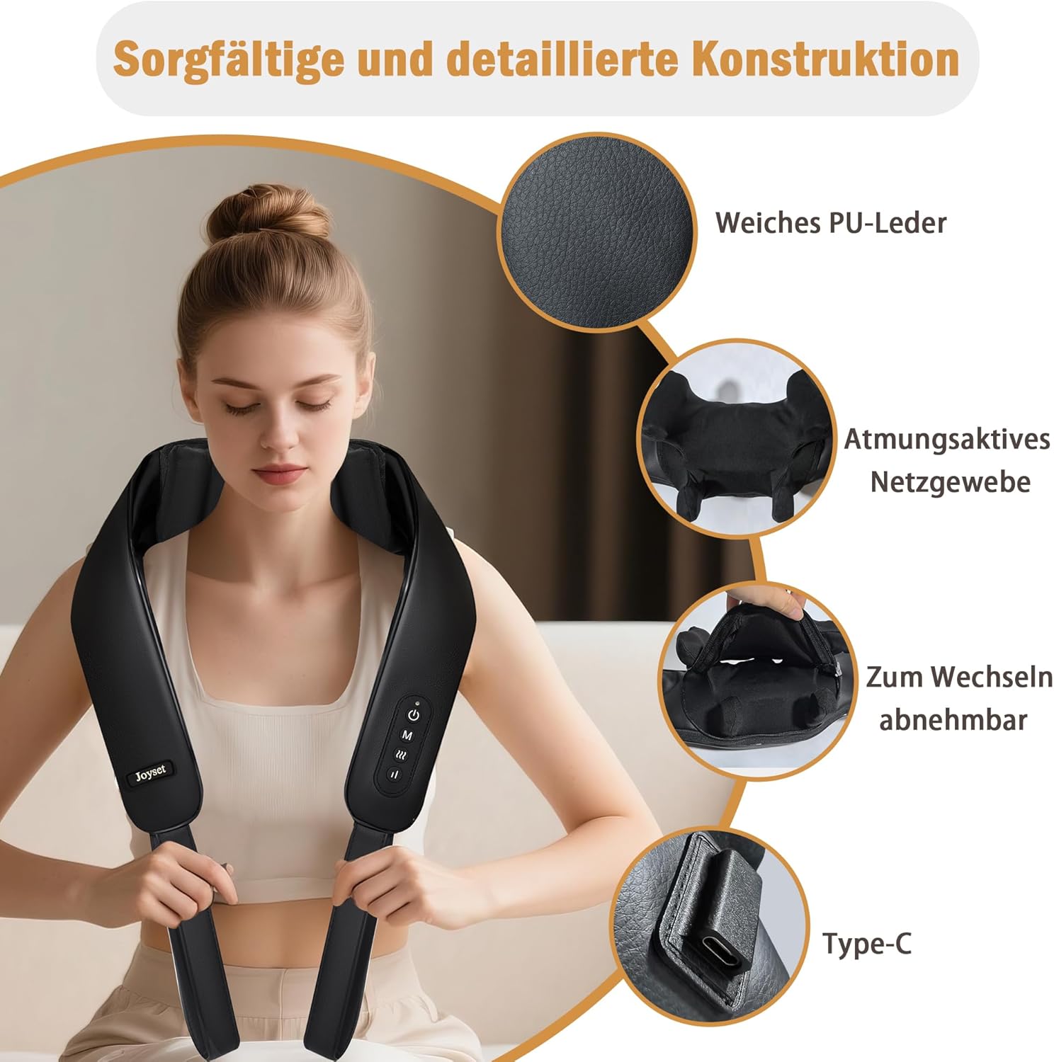 Joyset Shiatsu Massagegerät 4D, kabelloses Nackenmassagegerät mit Wärme für Nacken und Rücken zur Schmerzlinderung, Nackenmassage für Nacken, Schulter, Rücken, Geschenke für Frauen Männer – Bild 3