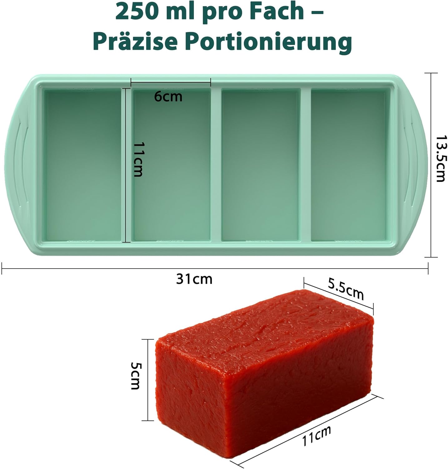QUELIEN Souper Cube Silikon-Gefrierform mit Deckel – 1-Tassen-Schaufel für Suppe, Brühe und Aufläufe – BPA-freier stapelbarer Gefrierbehälter für die Zubereitung von Mahlzeiten in Mintgrün – Bild 3