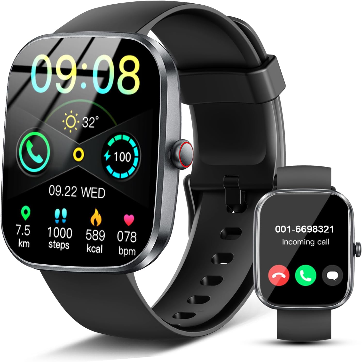 Soudorv Smartwatch Herren Damen mit Telefonfunktion, 1,91 Zoll HD Display Fitness Tracker, 1000 mAh Akku, 100 Tage Standby, 110+ Sportmodi, Fitnessuhr, Smartwatch, IPX7 Wasserdicht für iOS