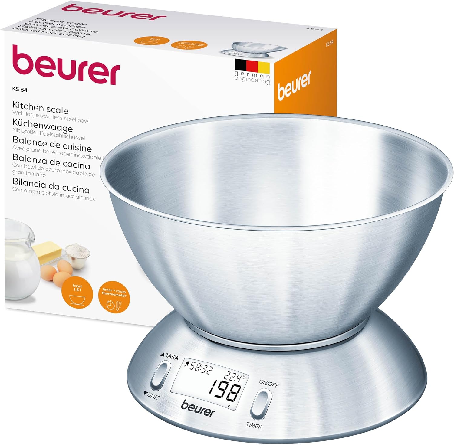Beurer KS54 Küchenwaage mit Edelstahlschüssel
