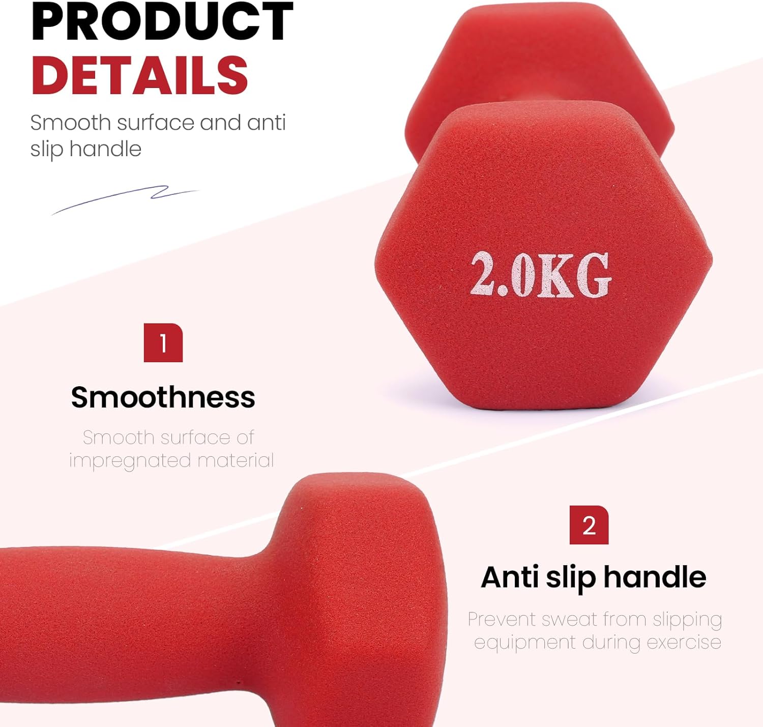 Neopren-Hantel-Set, Vinyl-beschichtete Hanteln, Set mit 2 Gewichten, Hanteln von 1 bis 5 kg, ideal für Fitnesstraining für Frauen, Yoga, Pilates und Heimübungen – Bild 3