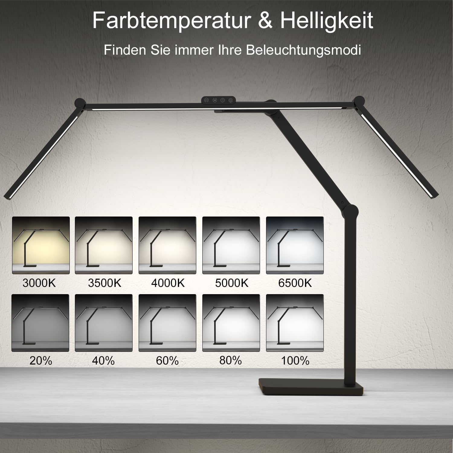 EPABINA Die 36W 3000 Lumen Schreibtischlampe mit Sockel, LED Dimmbar Tageslichtlampe, Drehbare Tischlampe, 120cm Monitor Lampe mit Automatischer Beleuchtung für Zeichnen – Bild 5