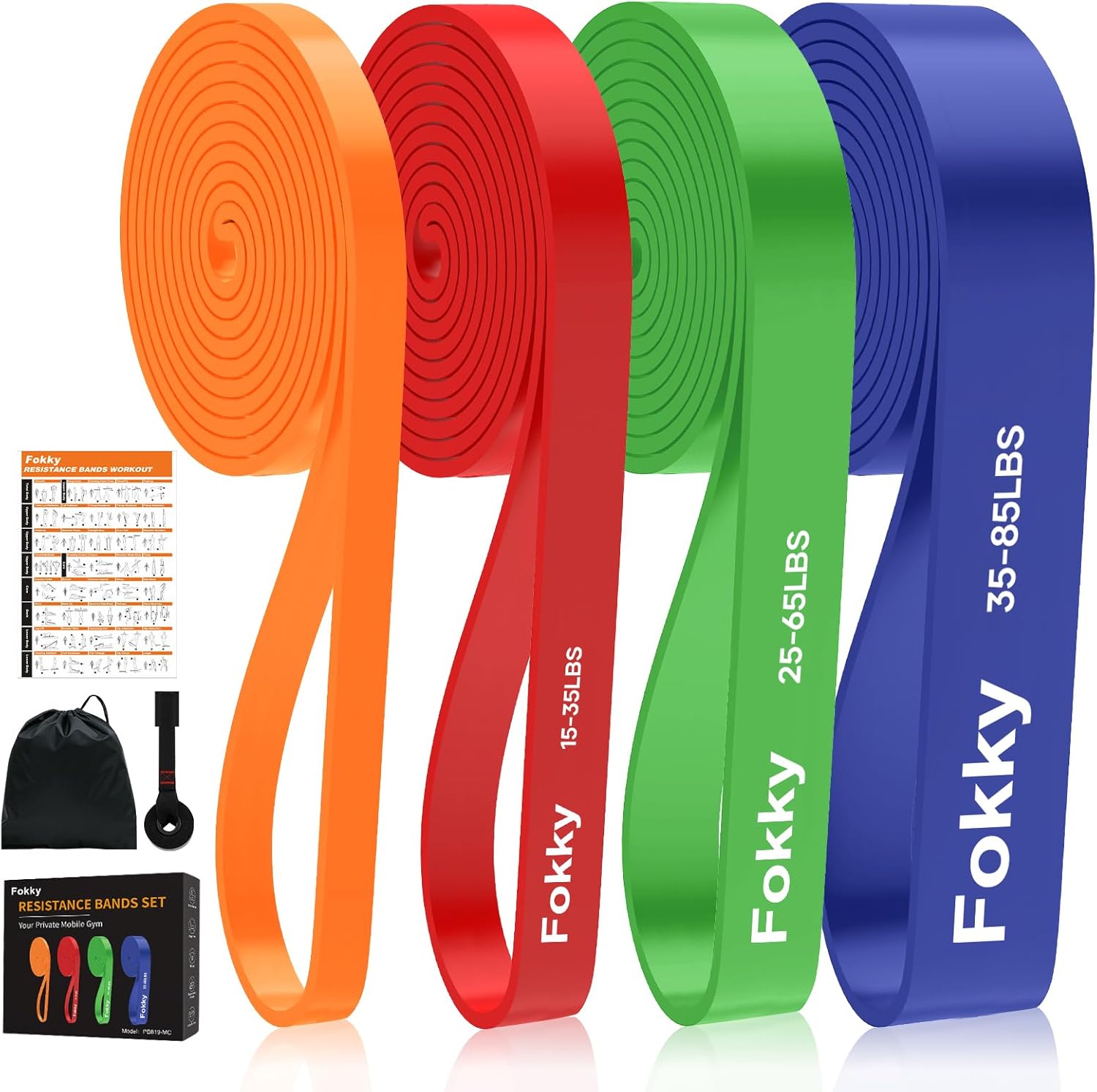 Resistance Bands Widerstandsbänder Set, 4 Stufen Fitnessbänder mit Türanker/Übungsposter/Tragetasche, Klimmzugbänder für Stretching, Krafttraining, Crossfit, Muskelaufbau, Heimtraining, Klimmzughilfe