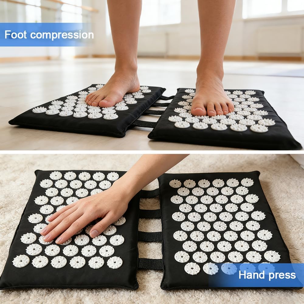 Akupressurmatte für Füße und Rücken, 2 x 34 cm, Akupunkturmatte, Schwarz, Akupressurmatte, Nagelmatte mit 110 Spitzen & Akupunkturpunkttabelle, Akupressur-Fußmatte für Zuhause, Büro – Bild 6