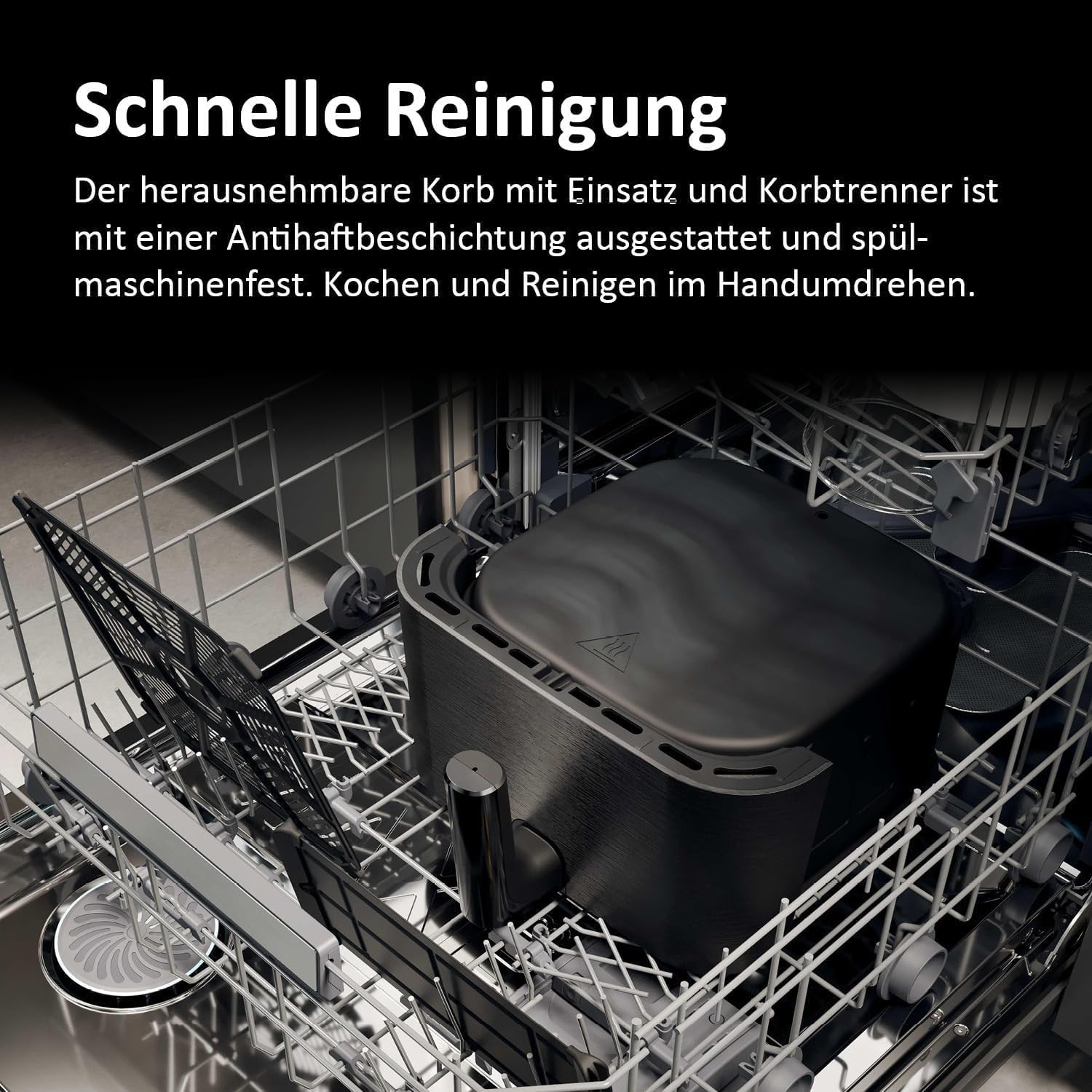 Haier Heißluftfritteuse 7 L mit 360°-Glassichtfenster für 6 Portionen I 8 Funktionen: Frittieren, Grillen, Braten, Backen, Dörren, Auftauen I Spülmaschinenfest – Bild 3