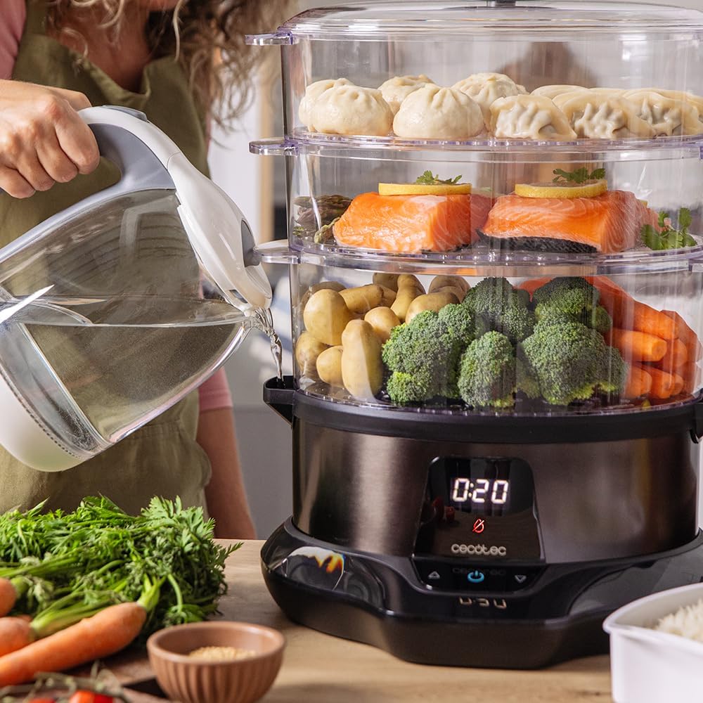 Cecotec Dampfgarer VapoVita 3000 Pro. Dampfgaren und Erhaltung von Nährstoffen und Vitaminen. 1000 W, Digital, 1 Liter Kapazität, inklusive 3 Behälter, nicht elektrische Teile spülmaschinengeeignet. – Bild 4