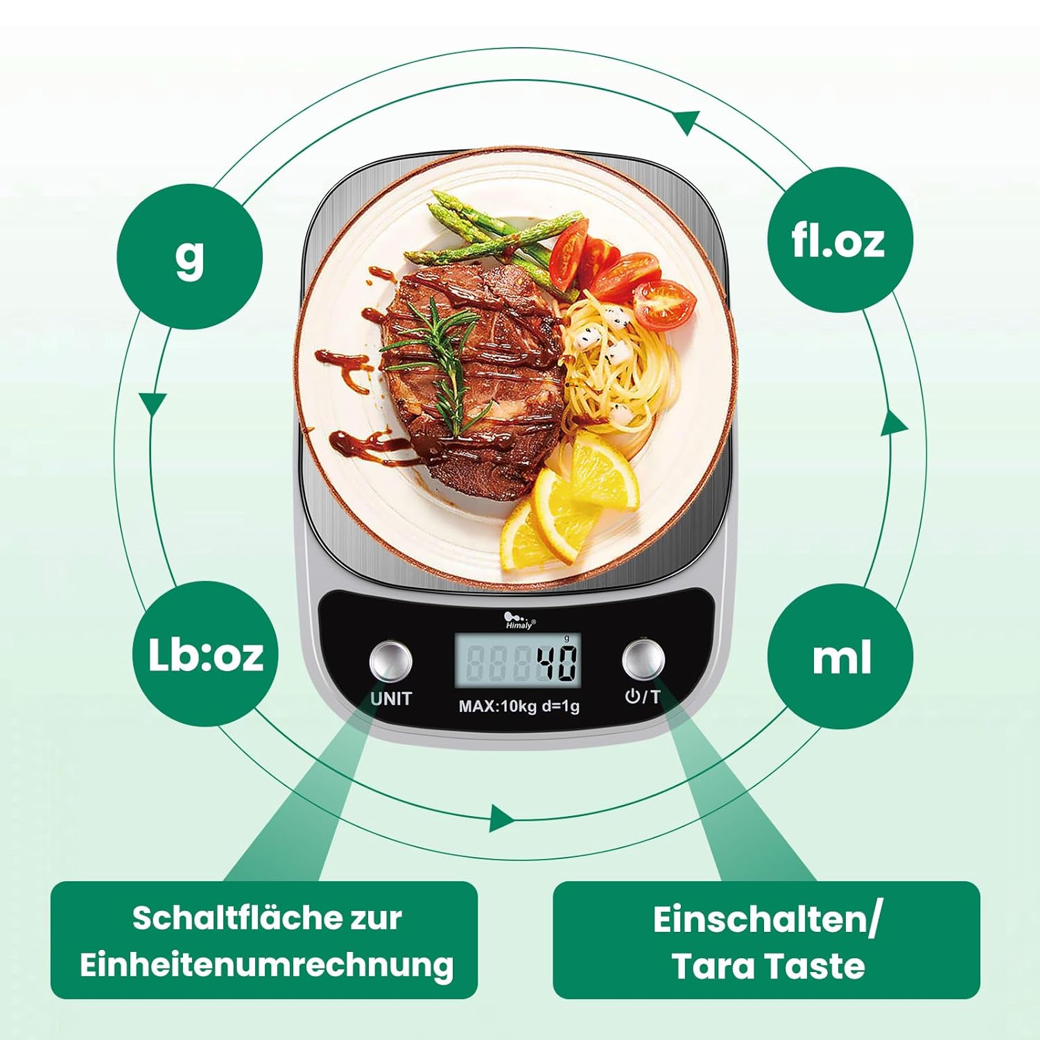 Uten Digitale Küchenwaage, weiße Buchstabenwaage mit Tara-Funktion, großes LCD-Display, automatische Abschaltung, elektronische Waage für Lebensmittel/Backen/Kochen (8 kg in 1 g), weiß – Bild 4