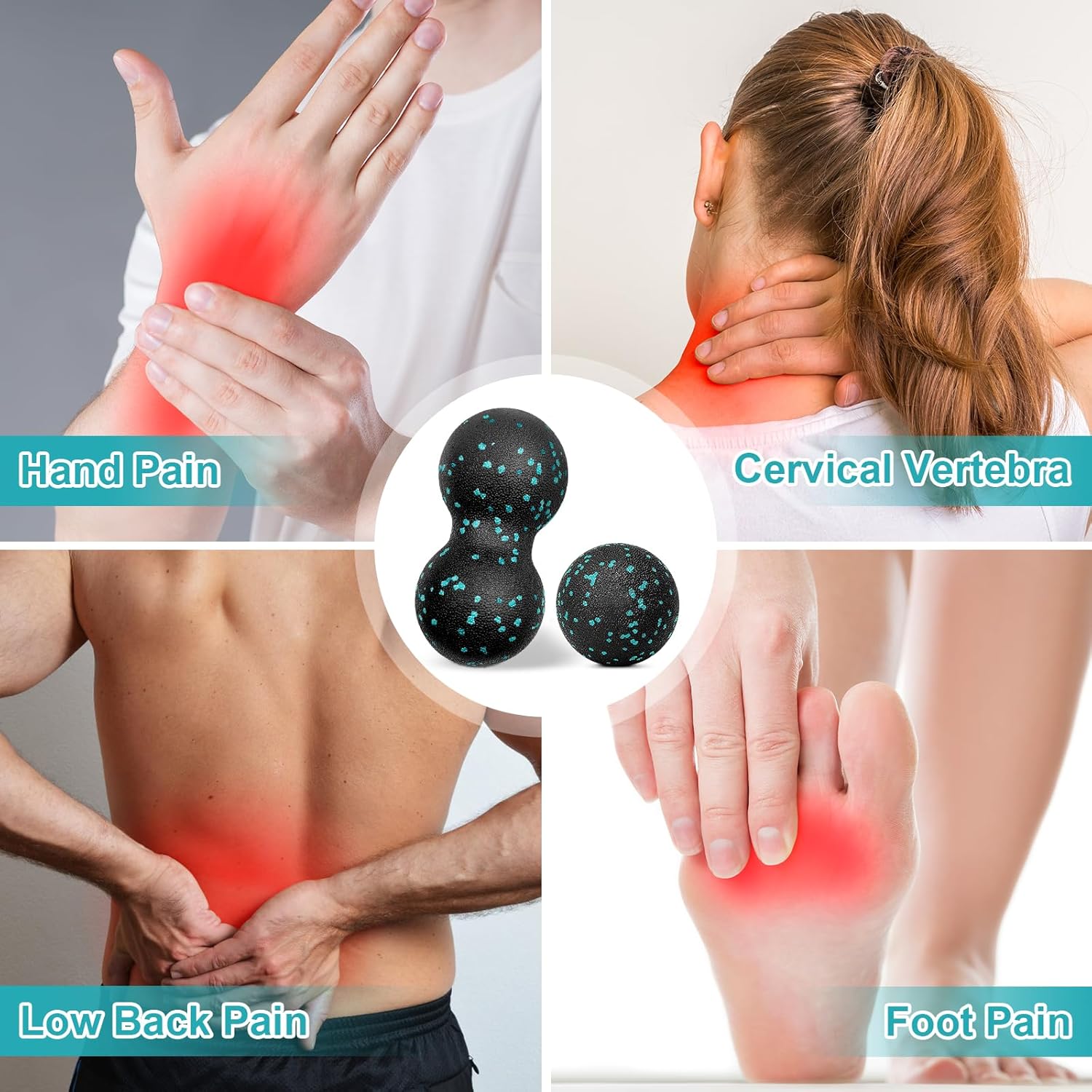 Faszienball und Duoball, 2-teiliges Massageball-Set, kleiner Faszienball-Hals für Wirbelsäule, Fuß, Nacken und Rücken (blau) – Bild 4