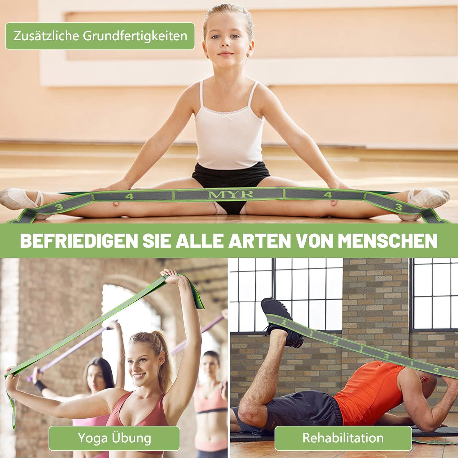 CLOPAE Yoga-Stretchband, Fitnessbänder, Yoga-Stretchgurt mit 9 Schlaufen, hochelastisches Gymnastikband, Upgrade Extend Yoga-Stretchgurt, effektives Dehnen – Bild 6