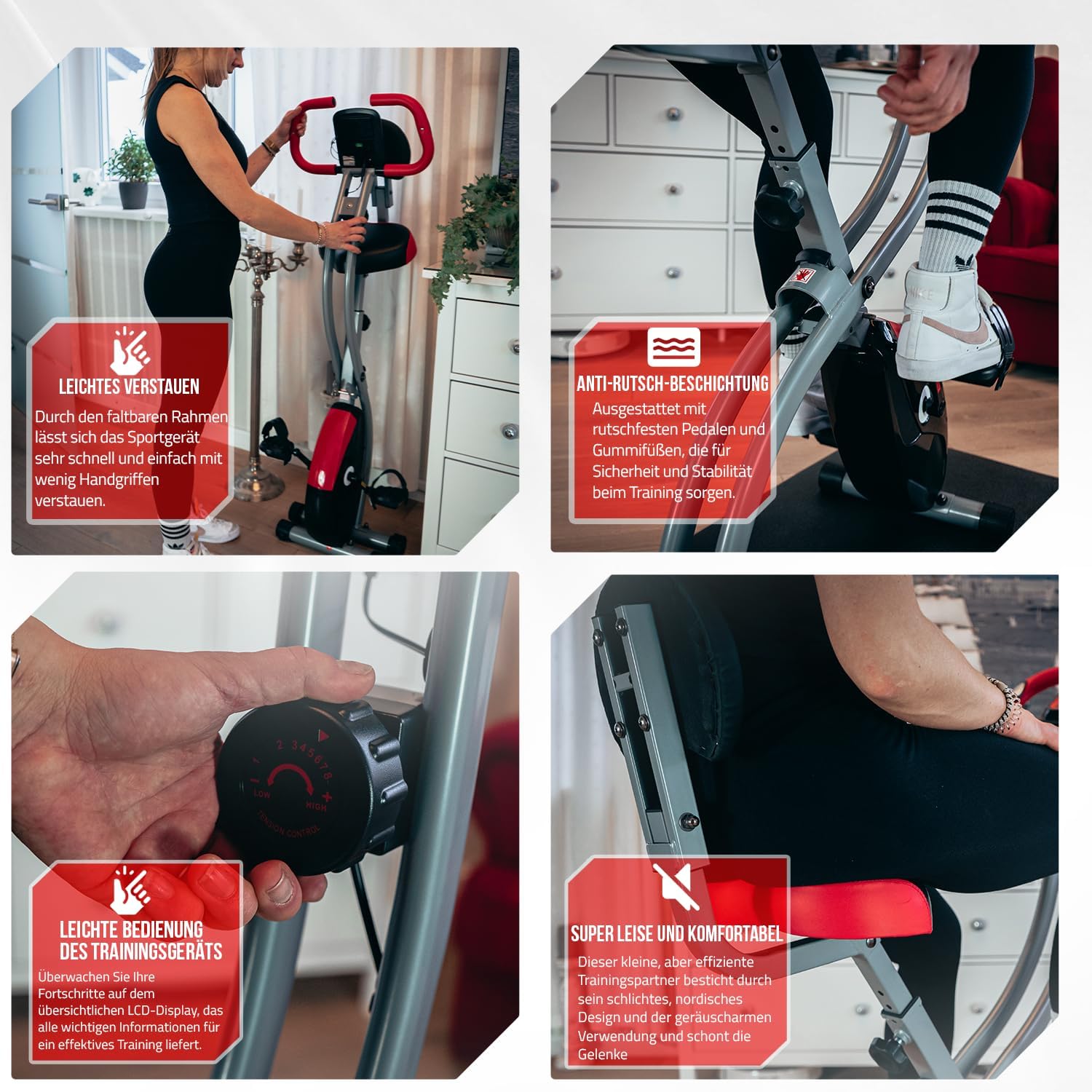 Senioren-Heimtrainer, faltbarer Fahrradtrainer, Heimtrainer, Fitnessfahrrad, LCD-Trainingscomputer, faltbarer Heimtrainer, inklusive Pulsmessung, 8 Widerstandsstufen – Bild 7