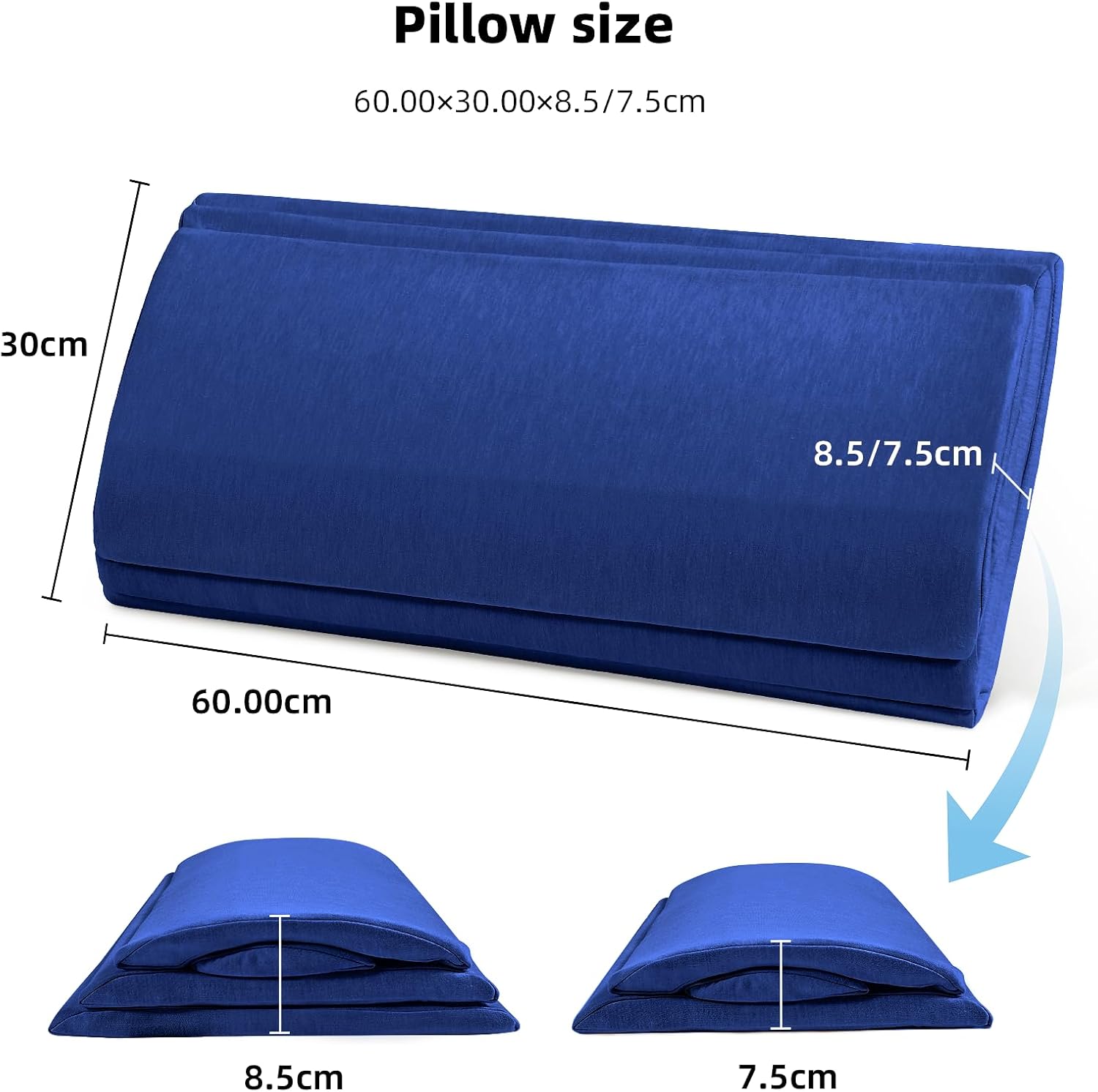 Lendenkissen für Bett, Rückenkissen zum Schlafen, ergonomisches Lendenkissen, orthopädisches Memory-Schaum-Lendenkissen für Bett und Sofa, höhenverstellbar, blau – Bild 3