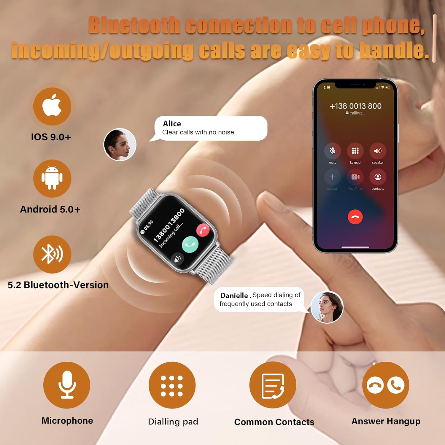 Damen-Smartwatch mit Telefonfunktion, 3 Armbänder, 1,83 Zoll HD-Smartwatch mit 24-Stunden-Herzfrequenzüberwachung, SpO2-Schlafüberwachung, IP68 wasserdicht, 120+ Sportmodi, Schrittzähler, Fitness-Tracker für iOS – Bild 2