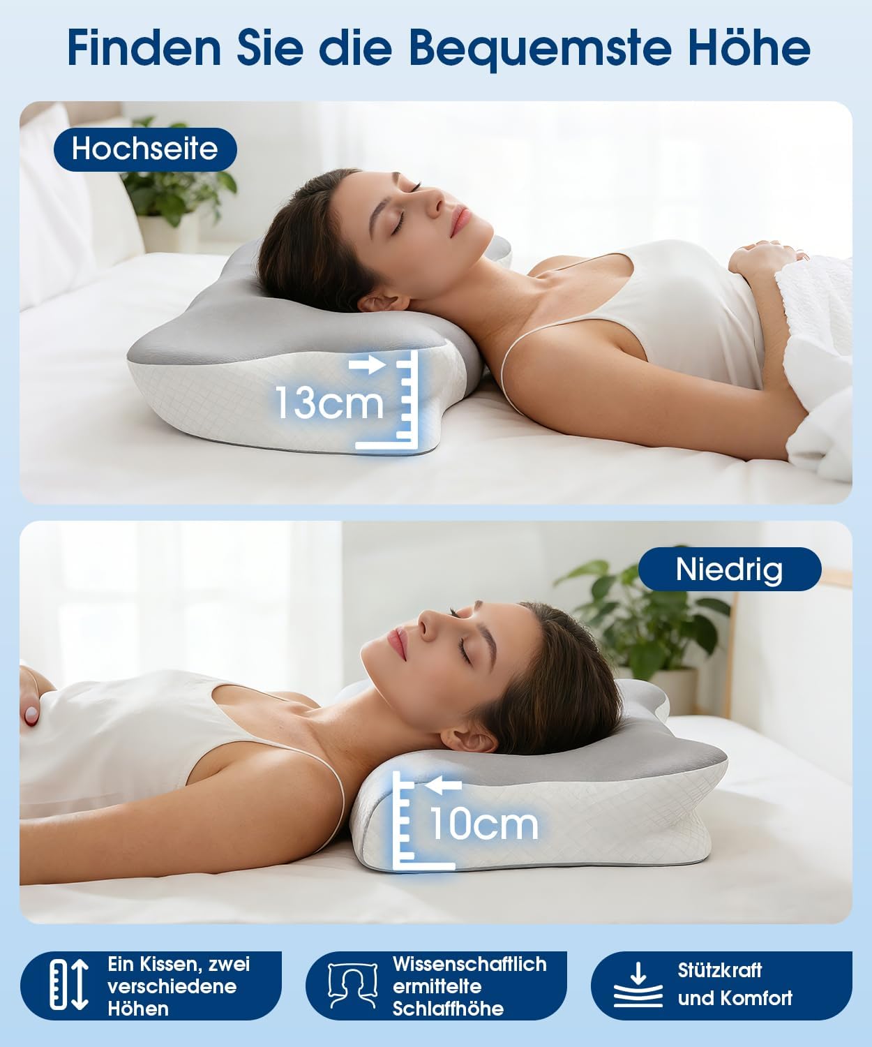 BOYUNSHI Nackenstützkissen aus Memory-Schaum, ergonomisches Kissen mit 2 kühlenden waschbaren Bezügen, 2 Höhenstufen, Schmetterlingskissen für Seiten-, Rücken- und Bauchschläfer, Seitenschläferkissen – Bild 5