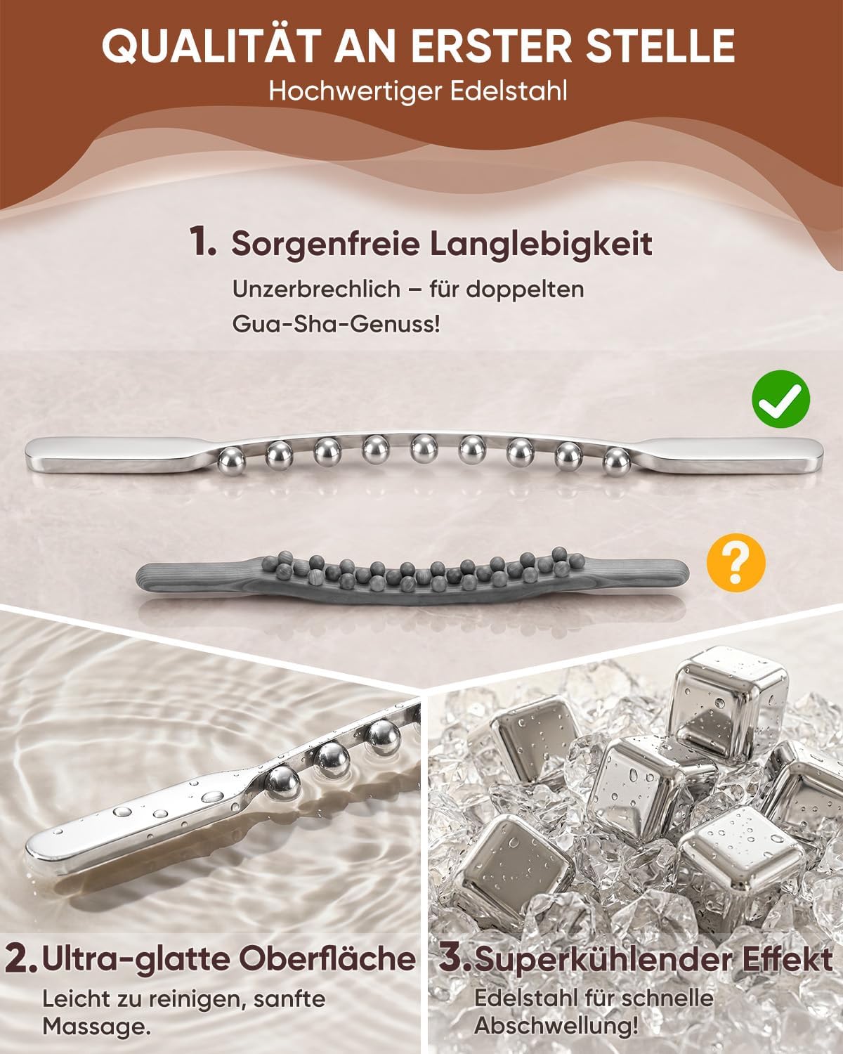2-in-1 Faszienstab Edelstahl Gua Sha Faszienmuskelschaber Faszienroller Werkzeug für Lymphdrainage, Cellulite-Reduktion, Faszienmassage, Triggerpunkttherapie, Lösen von Verklebungen – Bild 5