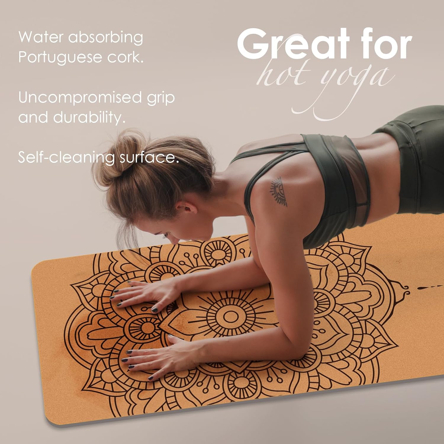 Yogamatte aus Kork – rutschfeste Yogamatte, einzigartiges Design, TPE-Gymnastikmatte aus Naturkautschuk, Trainingsmatte mit Tragetasche und Gurt, für Zuhause, Pilates, Aerobic, Fitnessstudio und Workout – Bild 4